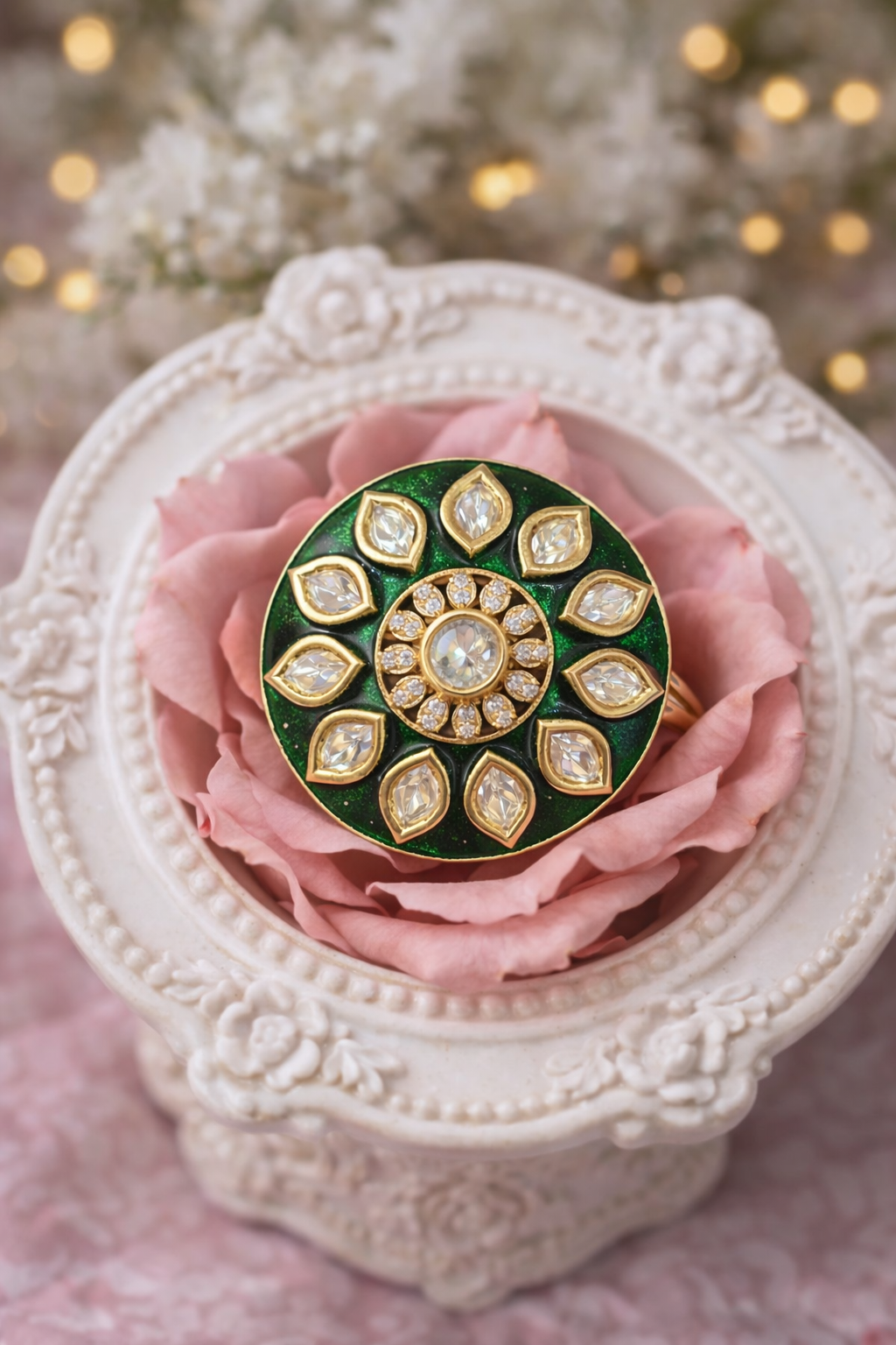 Emerald Noor Moissanite Statement Ring