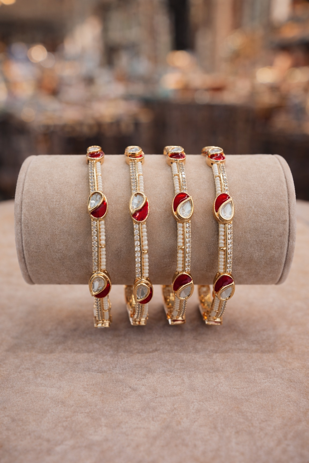 Rajwada Ruby Pearl Bangle Set