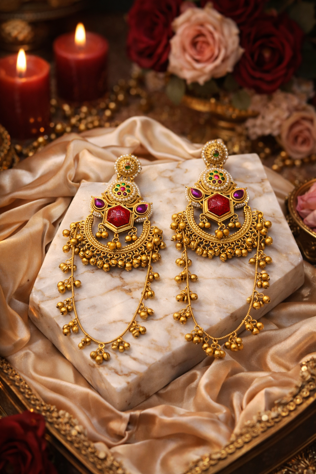 Rajwada Rangrez Chandbali Tassel Earrings