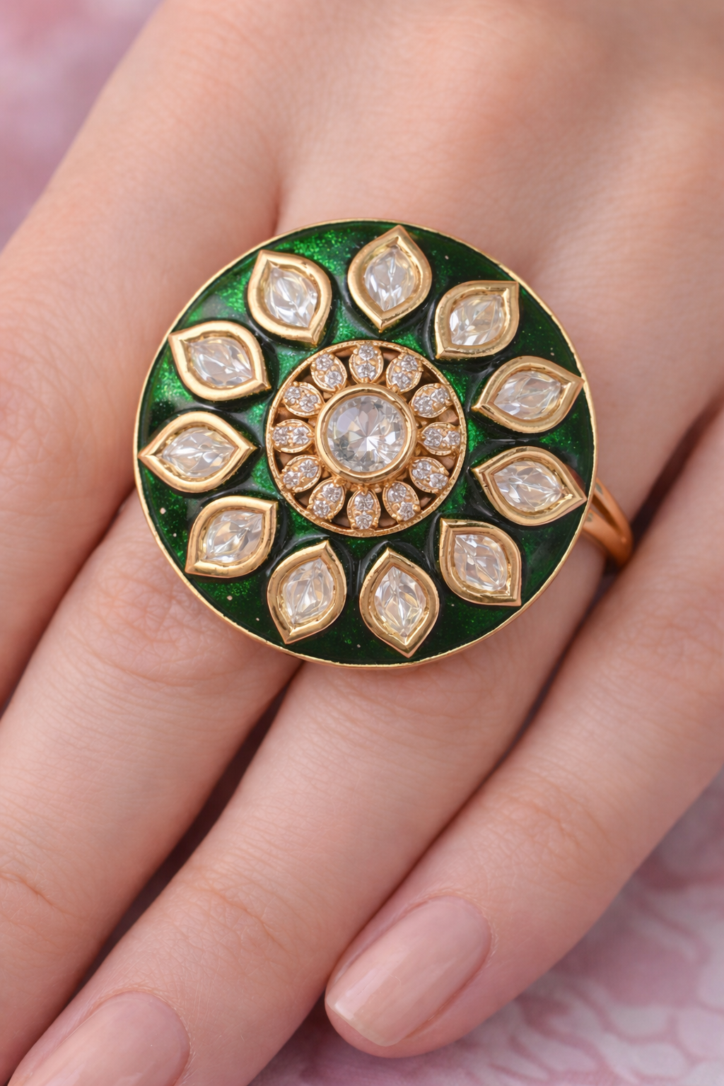 Emerald Noor Moissanite Statement Ring