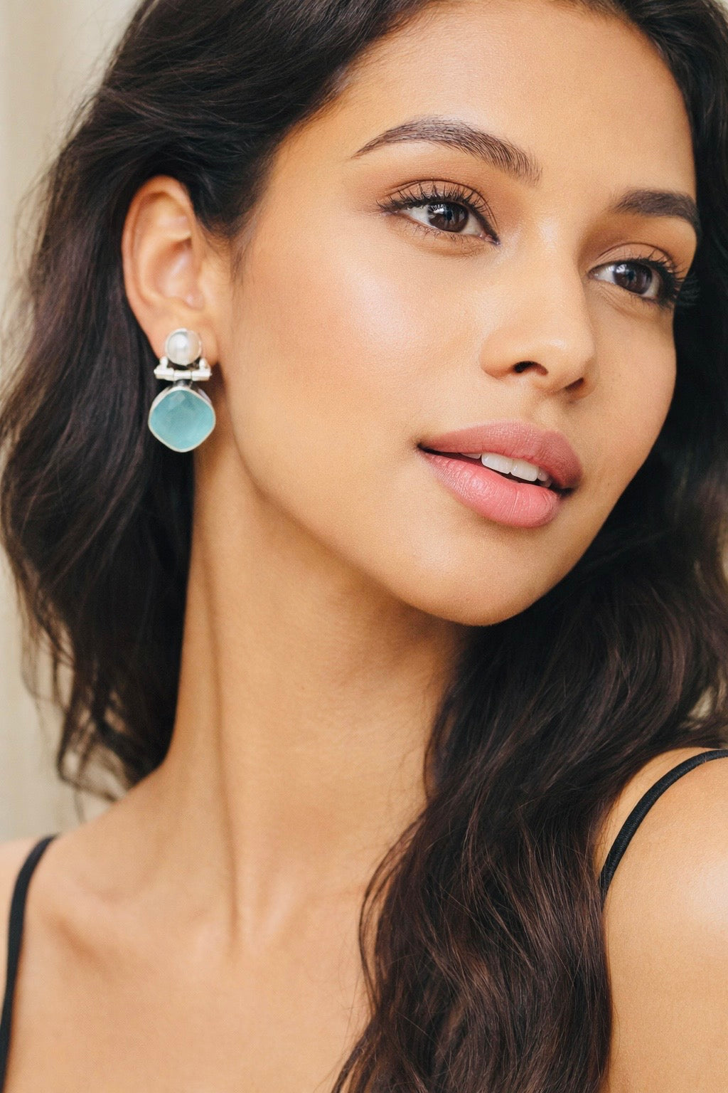 Aqua Pearl Drop Earrings