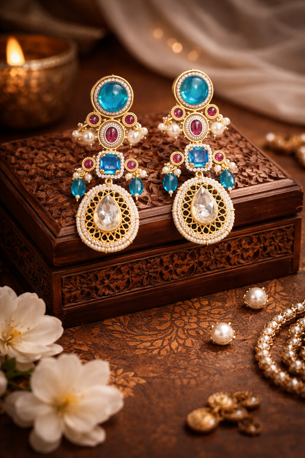 Neelam Rani Polki Chandbali Earrings