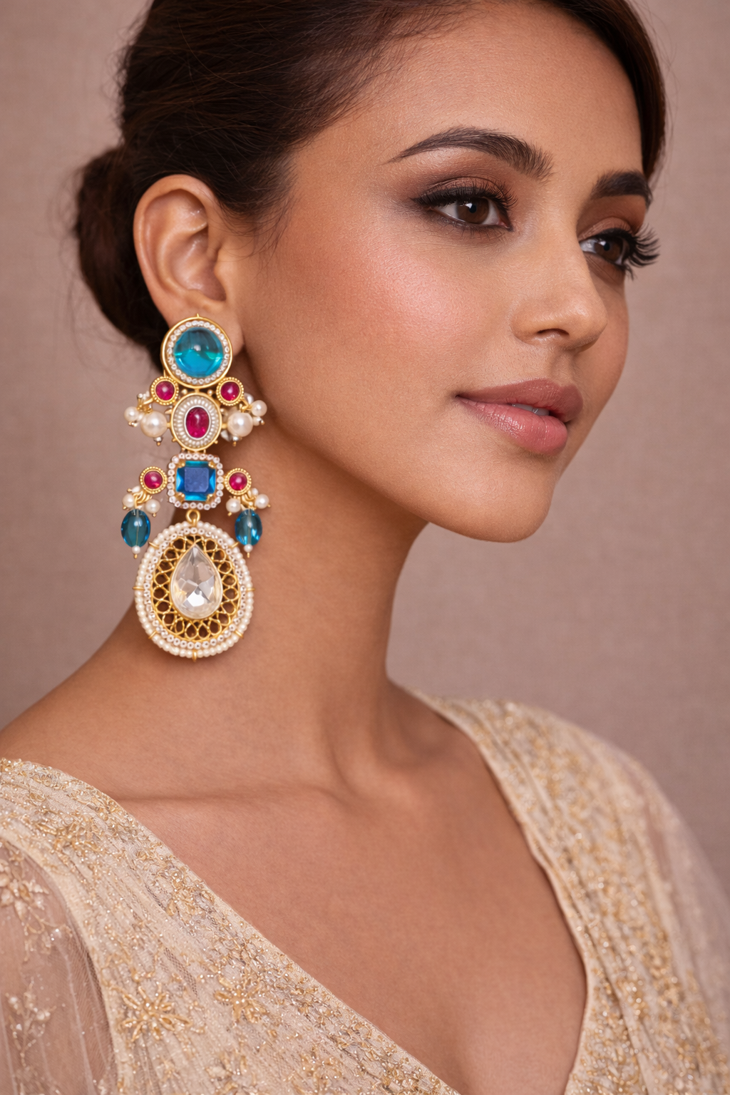 Neelam Rani Polki Chandbali Earrings