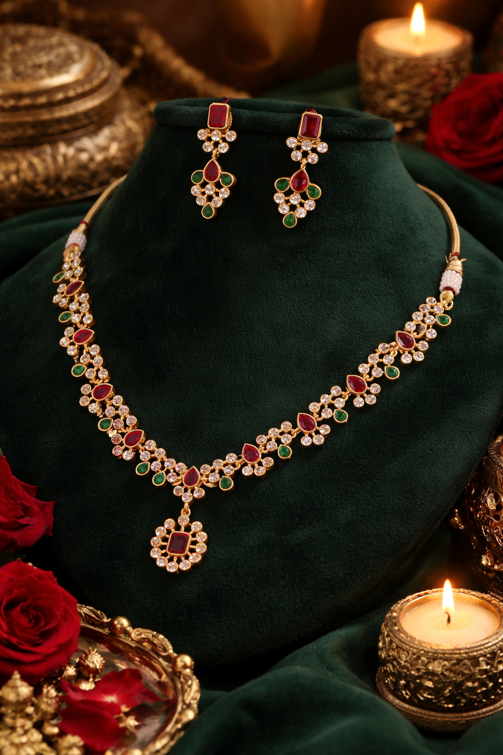 Rudramini Moissanite Ruby-Emerald Choker Set