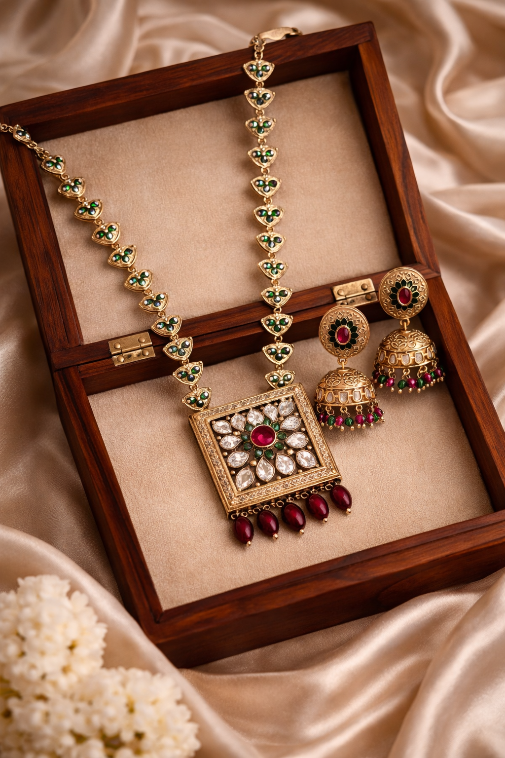 Rajdeepa Polki Square Meenakari Set
