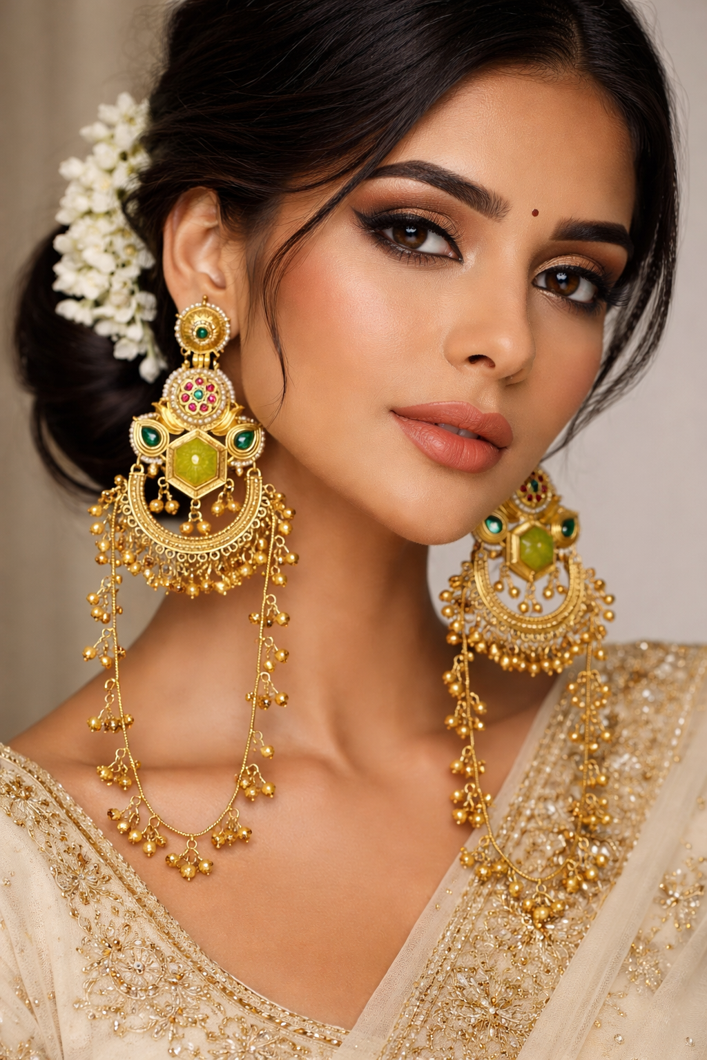 Rajwada Rangrez Chandbali Tassel Earrings