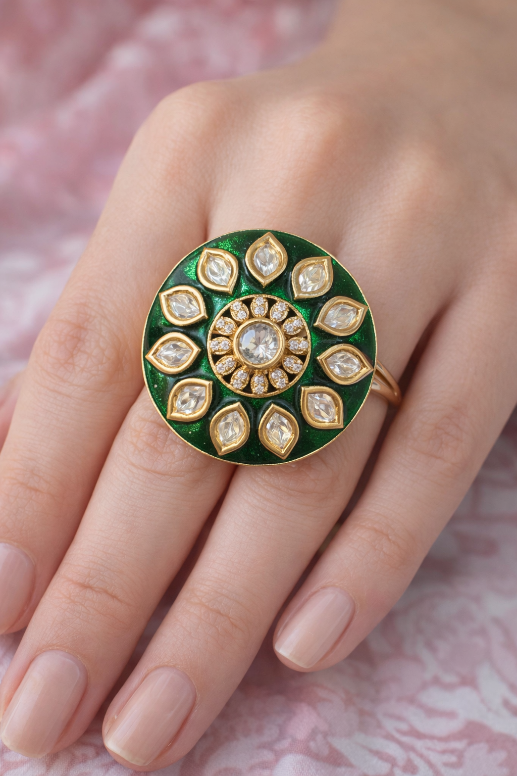Emerald Noor Moissanite Statement Ring