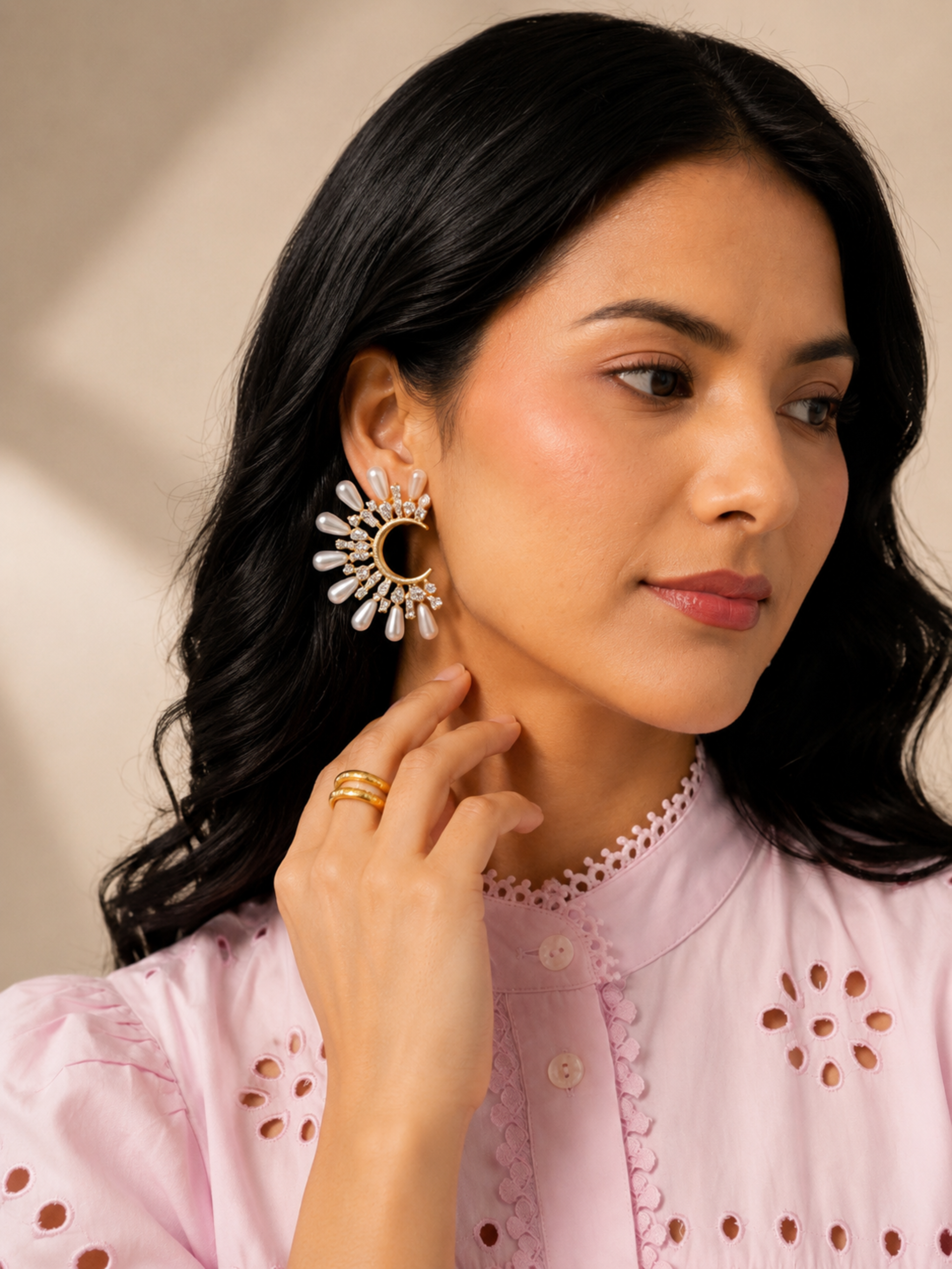 Lunara Pearl Crescent Earrings