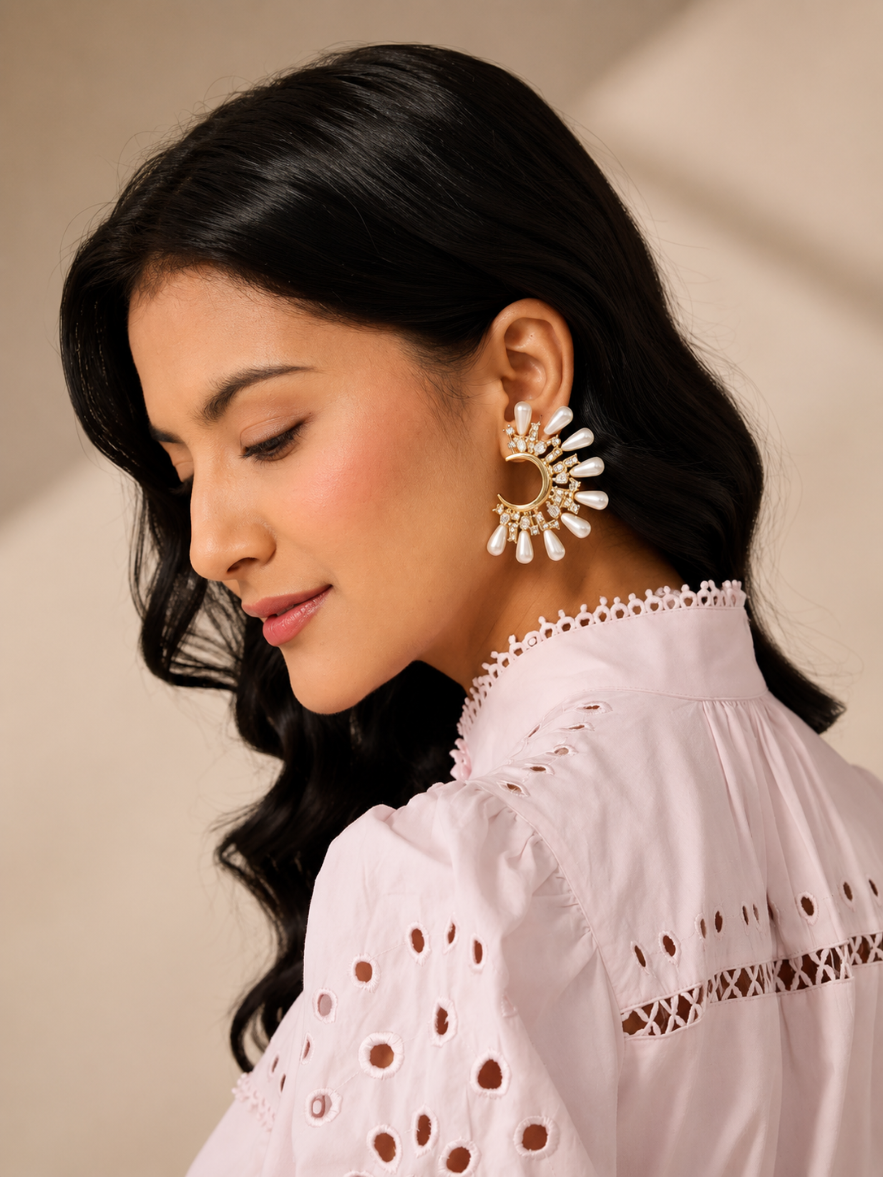 Lunara Pearl Crescent Earrings