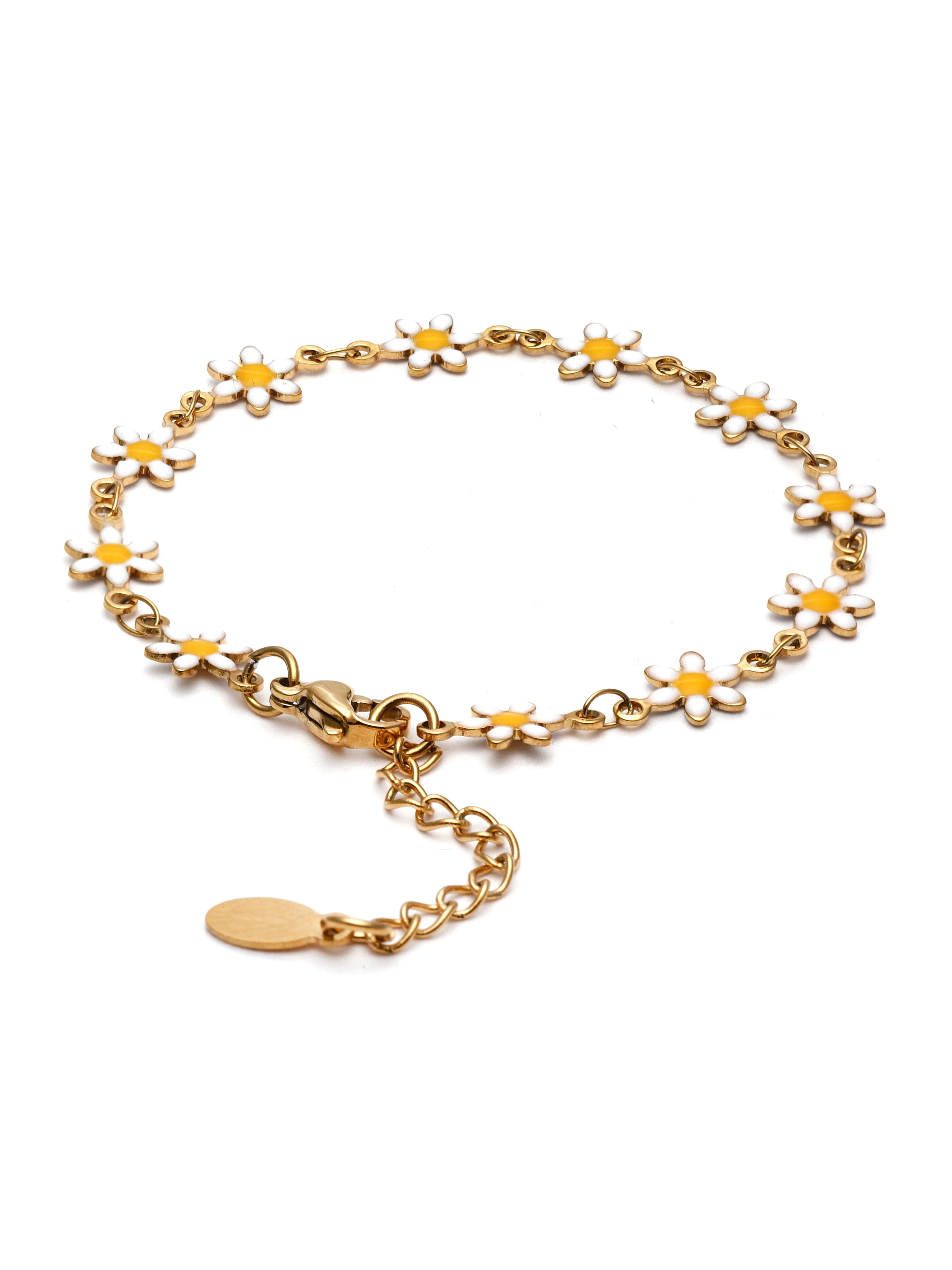 Gold bracelet with yellow accents on a white background