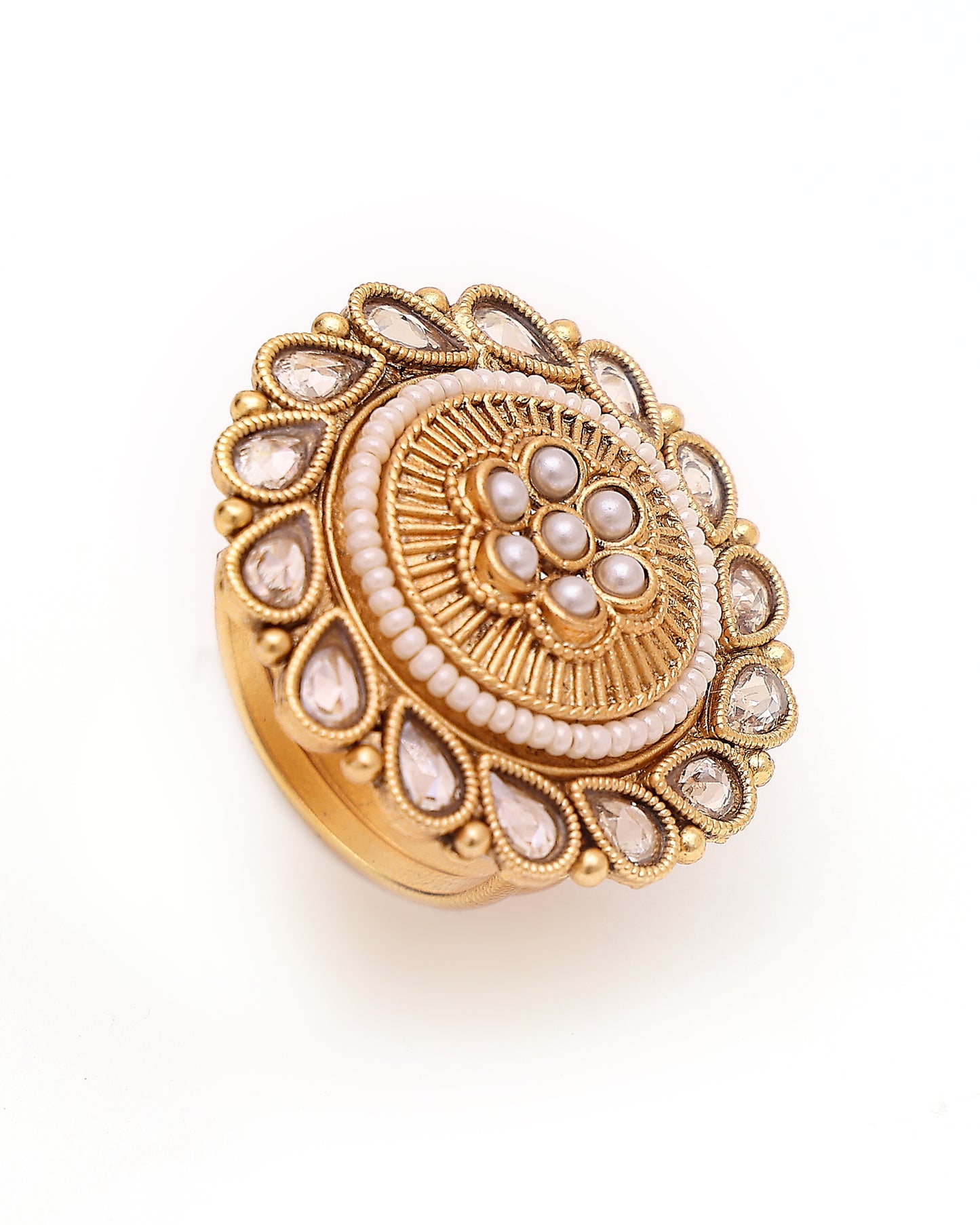 Gulnoor Antique Kundan Pearl Ring