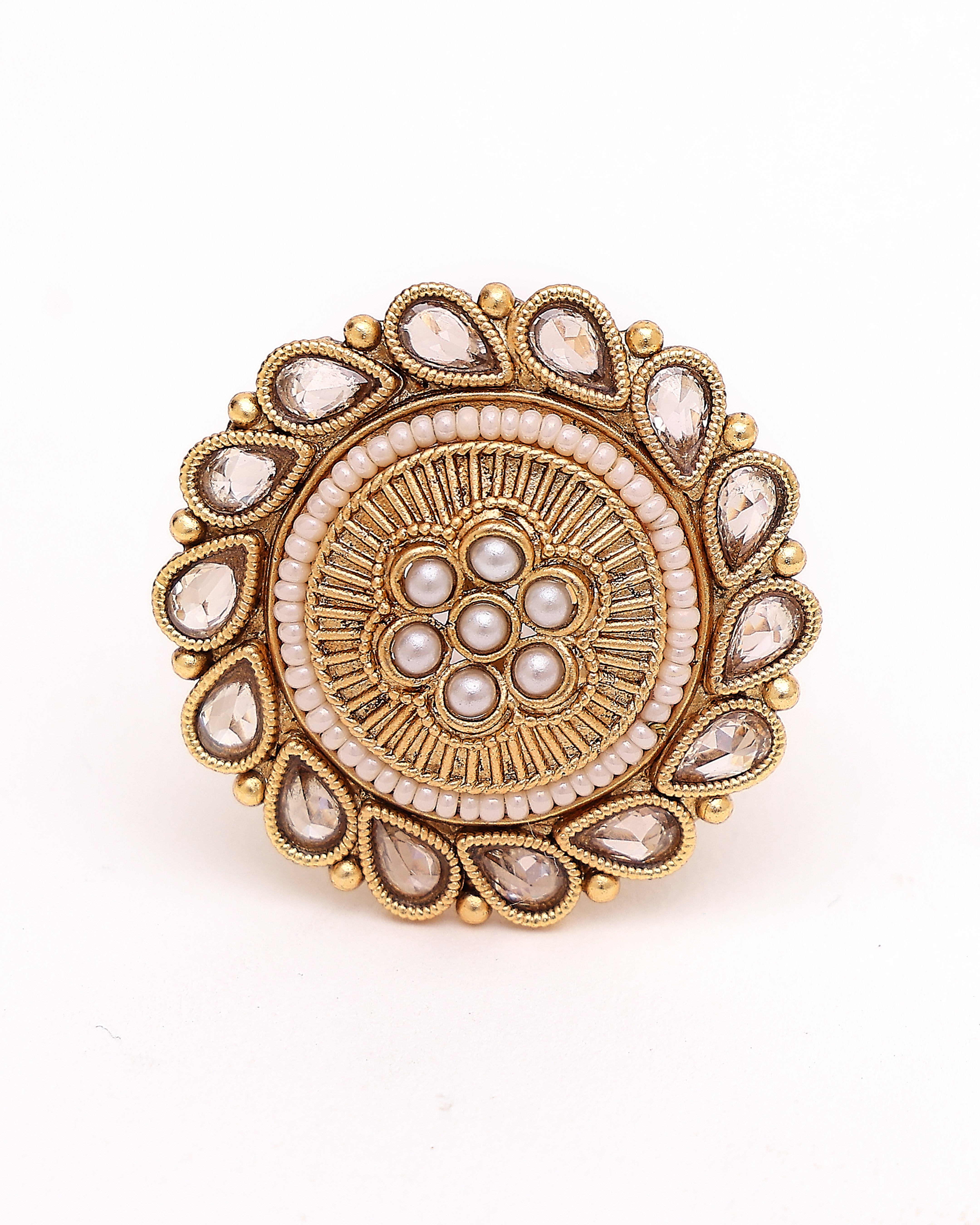 Gulnoor Antique Kundan Pearl Ring
