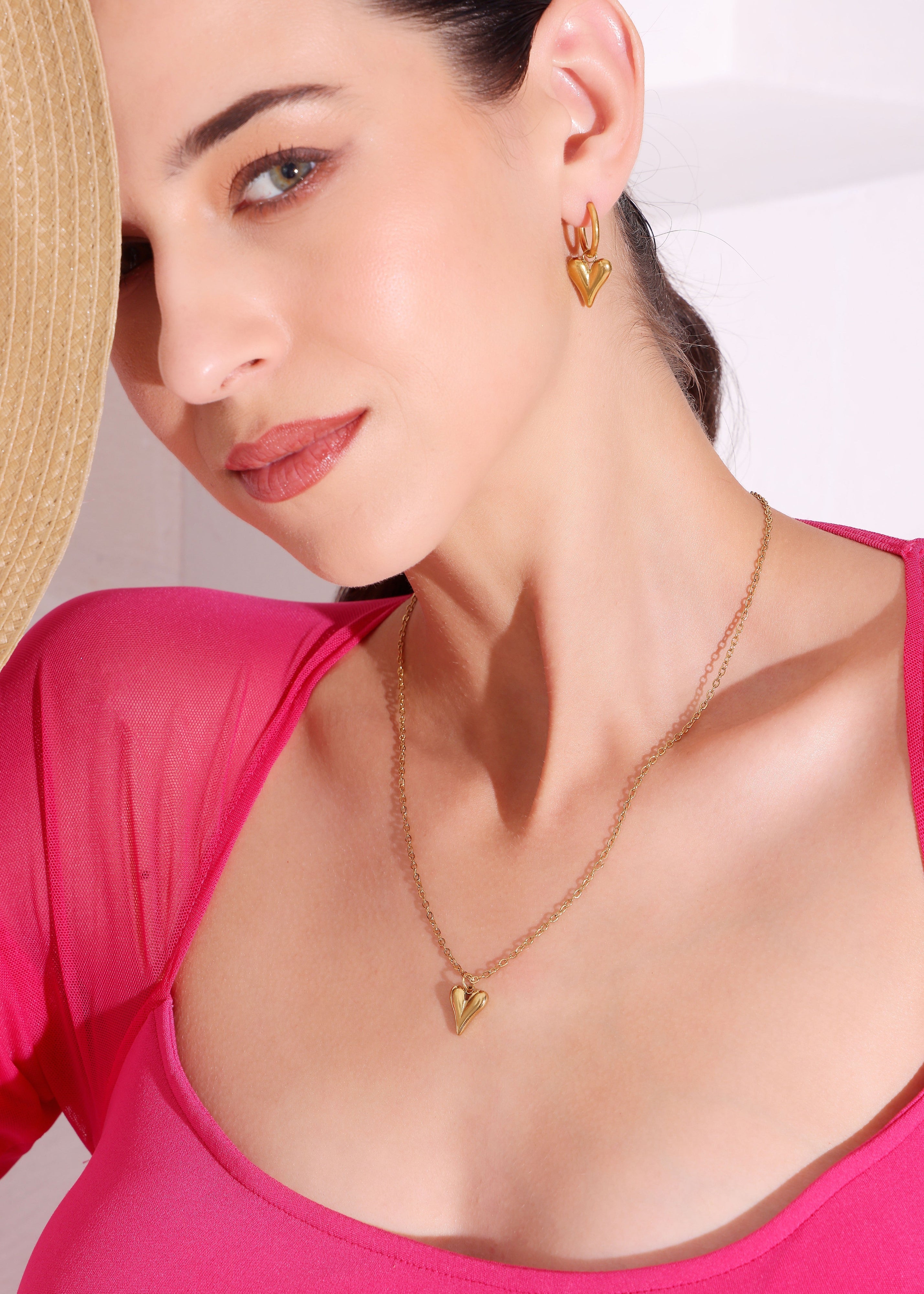 Model wearing Auric Love Necklace – side profile