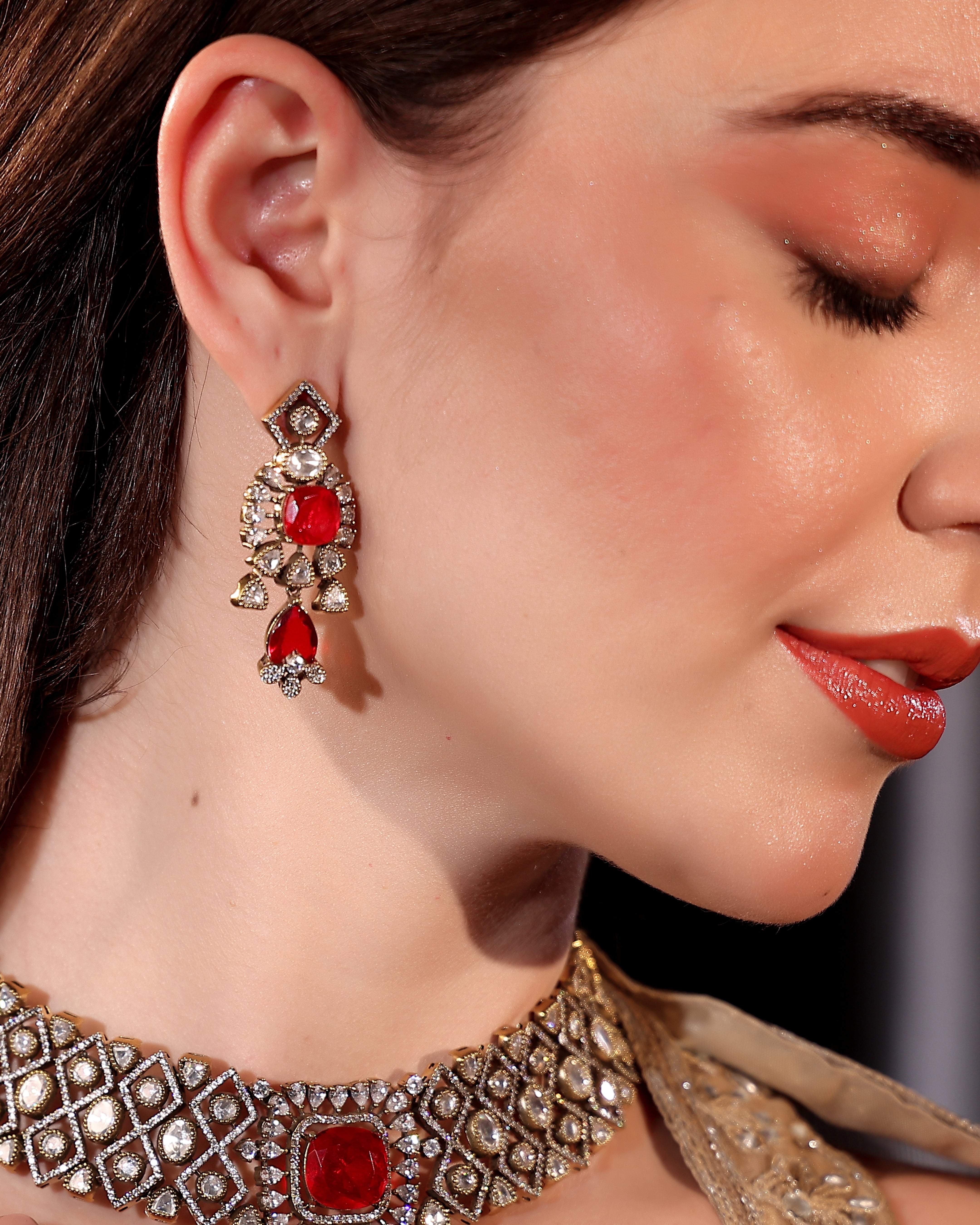 Crimson Glint Moissanite Statement Set