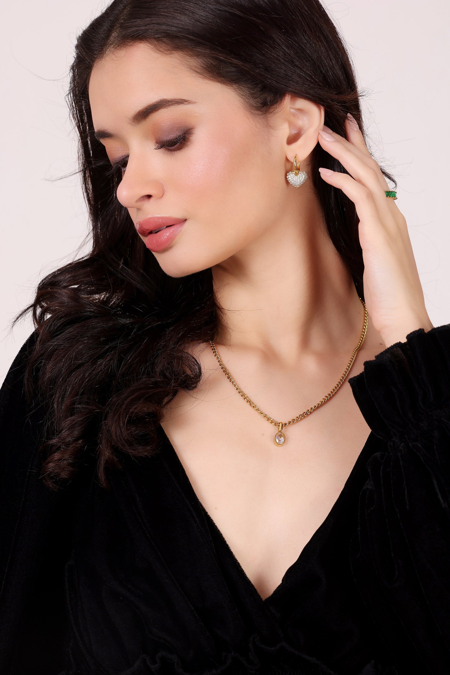 Model wearing Darling Hoops – front view