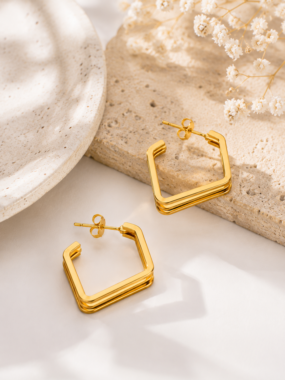 Luxe Geo Square Hoops