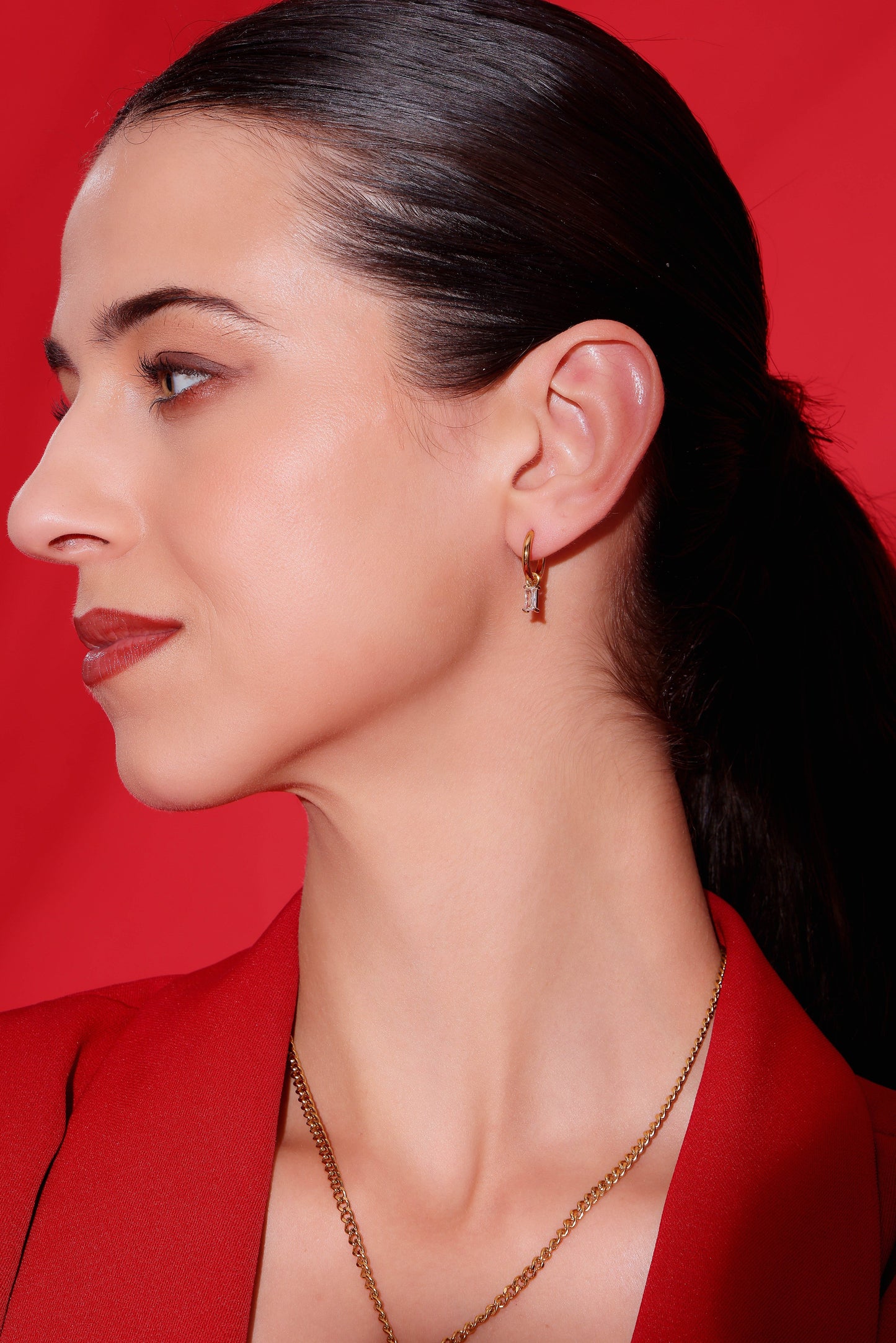 Model wearing Prism Hoops – front view
