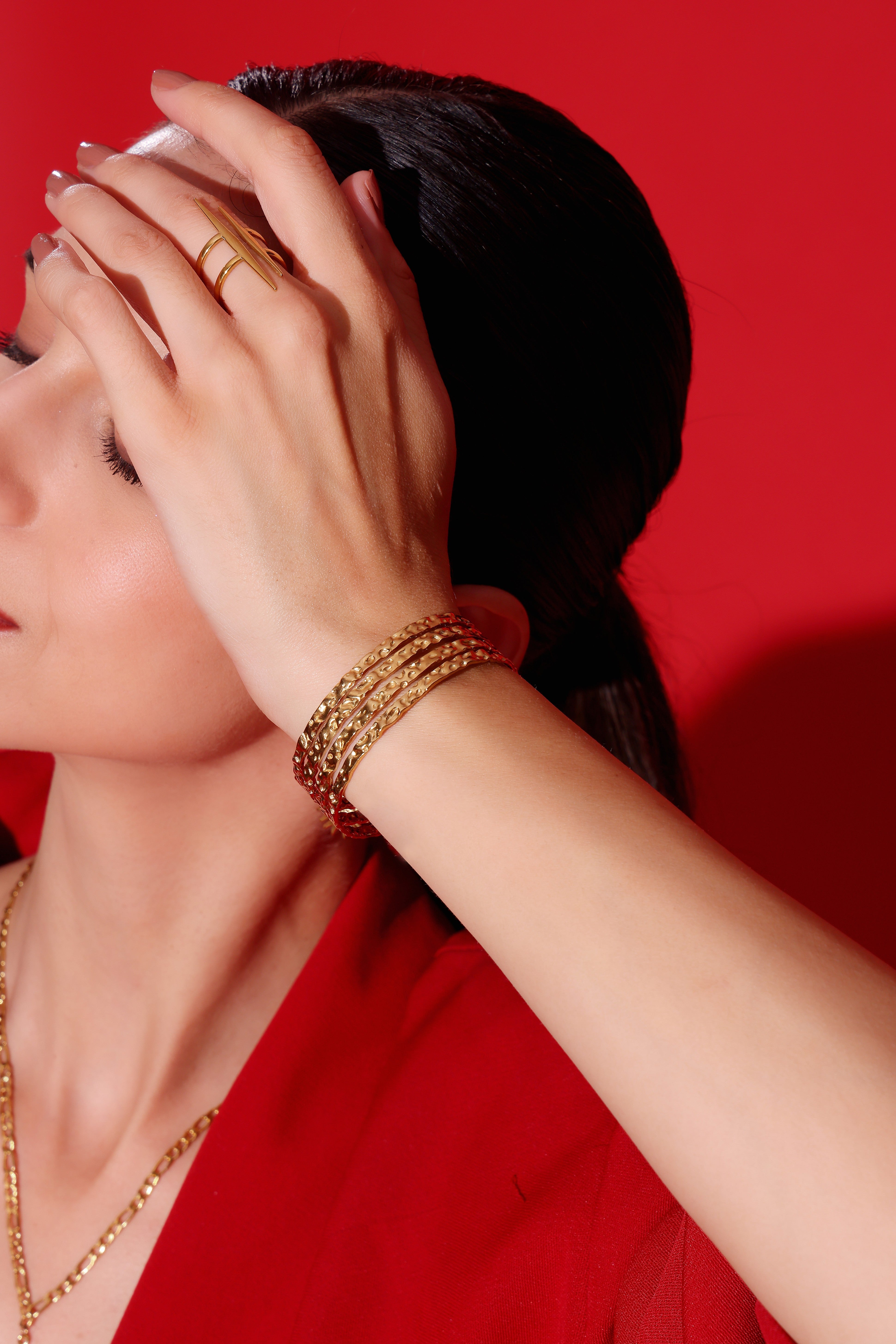 Model wearing Stacked Bracelet – front view