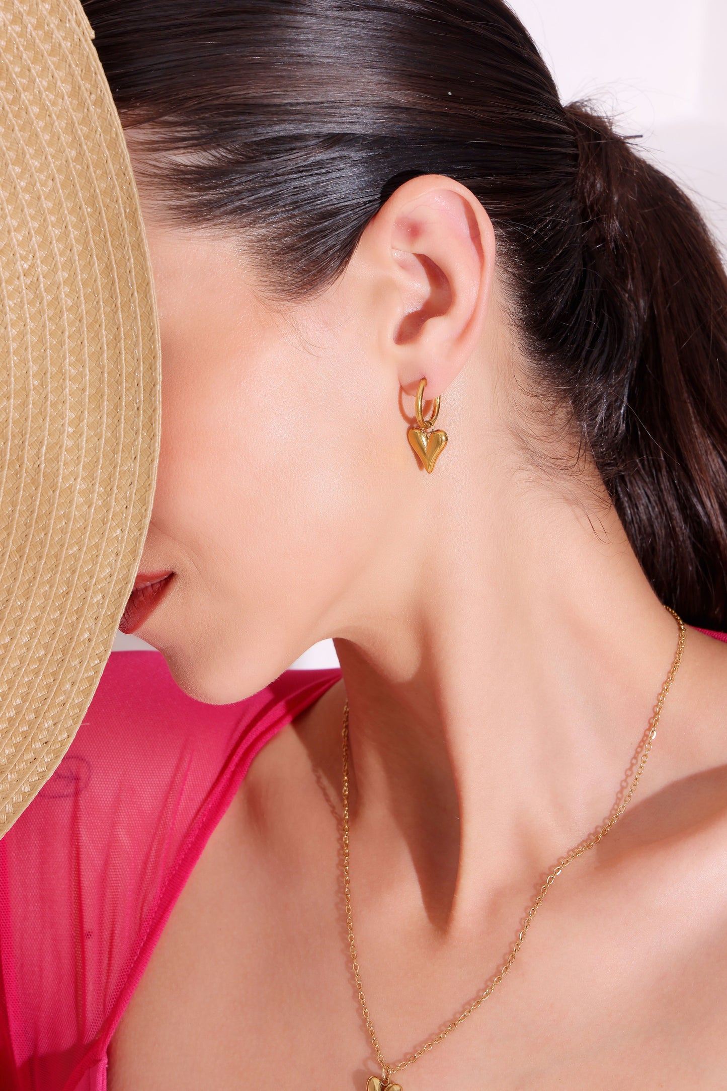 Model wearing Sweetheart Hoops – front view