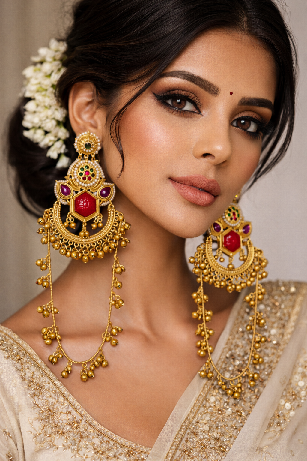 Rajwada Rangrez Chandbali Tassel Earrings