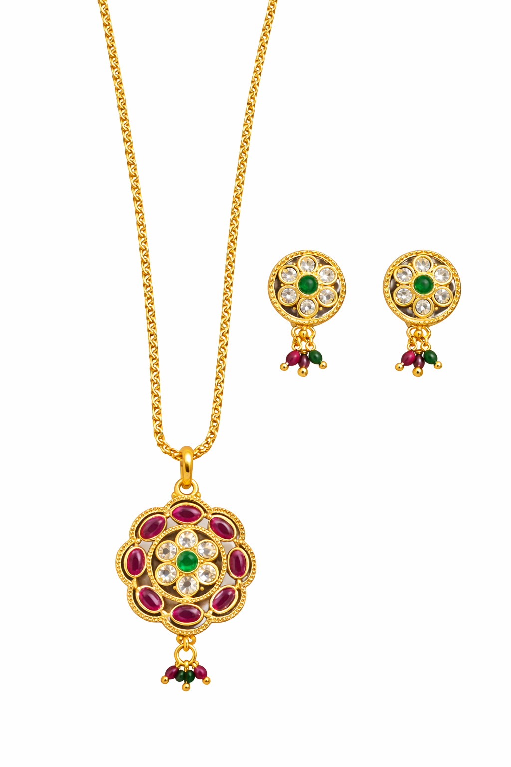 Rangoli Kundan Floral Pendant Set