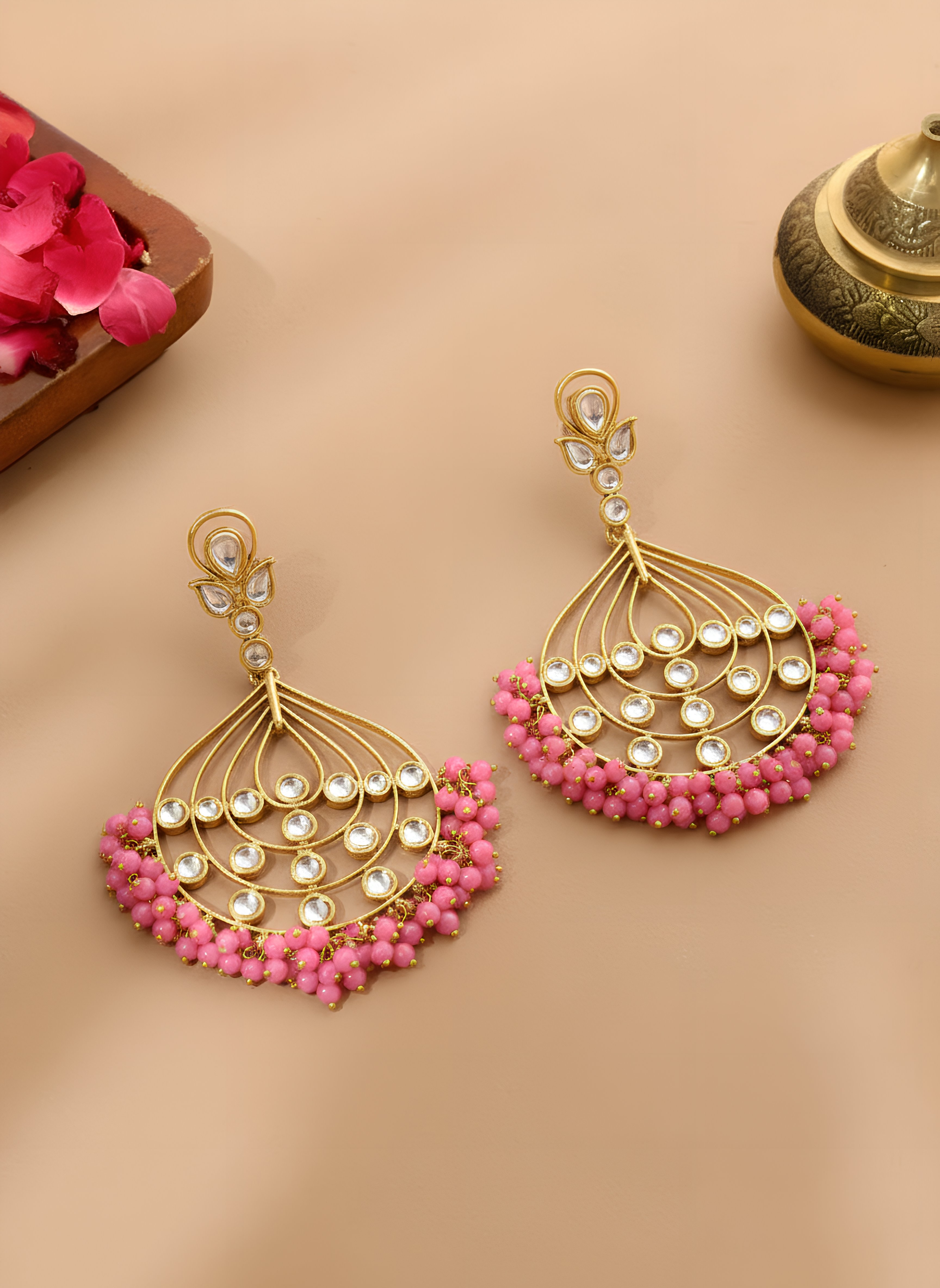 Rosy Meenakari Splendour Earrings