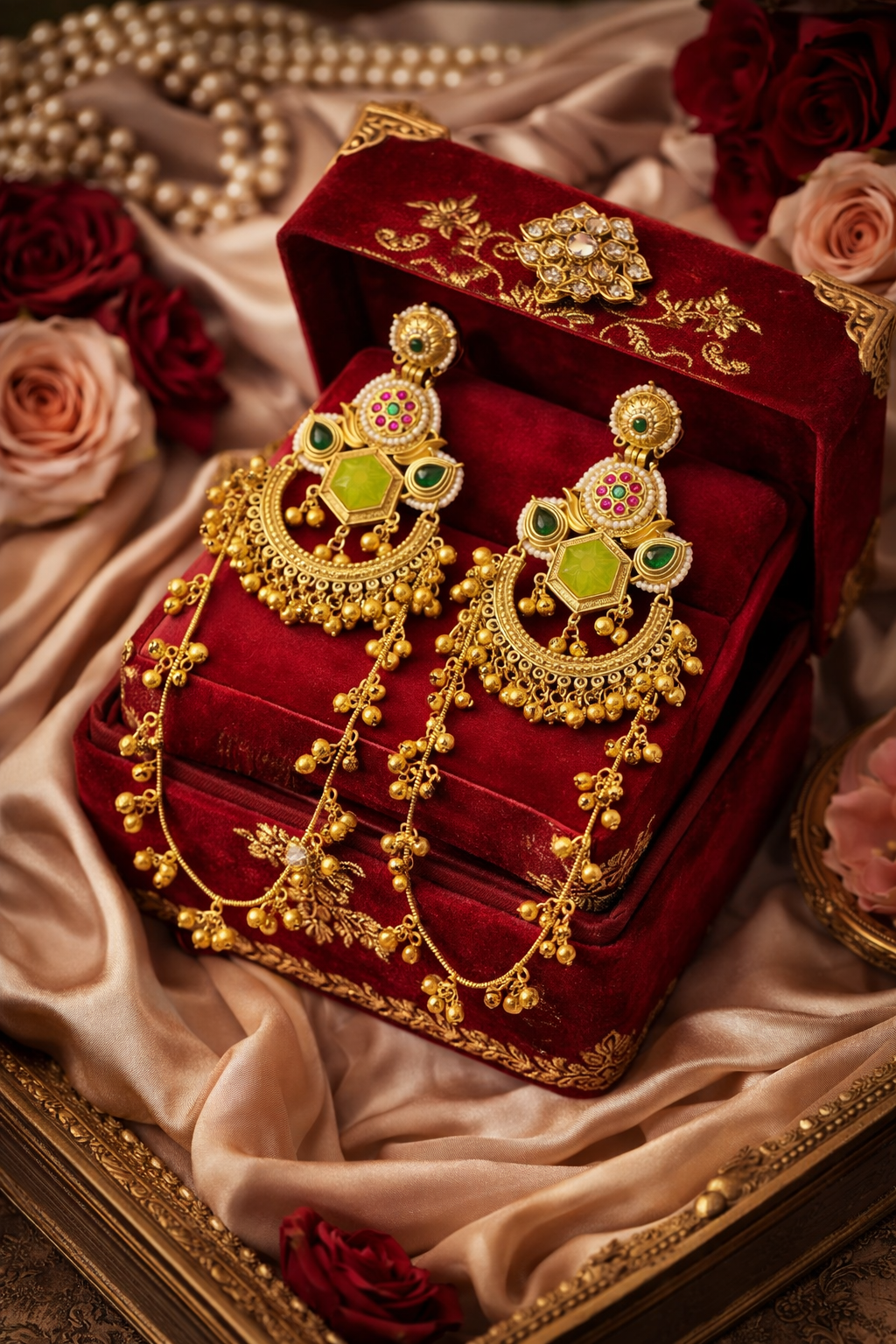 Rajwada Rangrez Chandbali Tassel Earrings