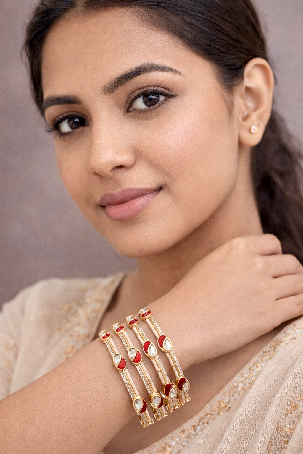 Rajwada Ruby Pearl Bangle Set