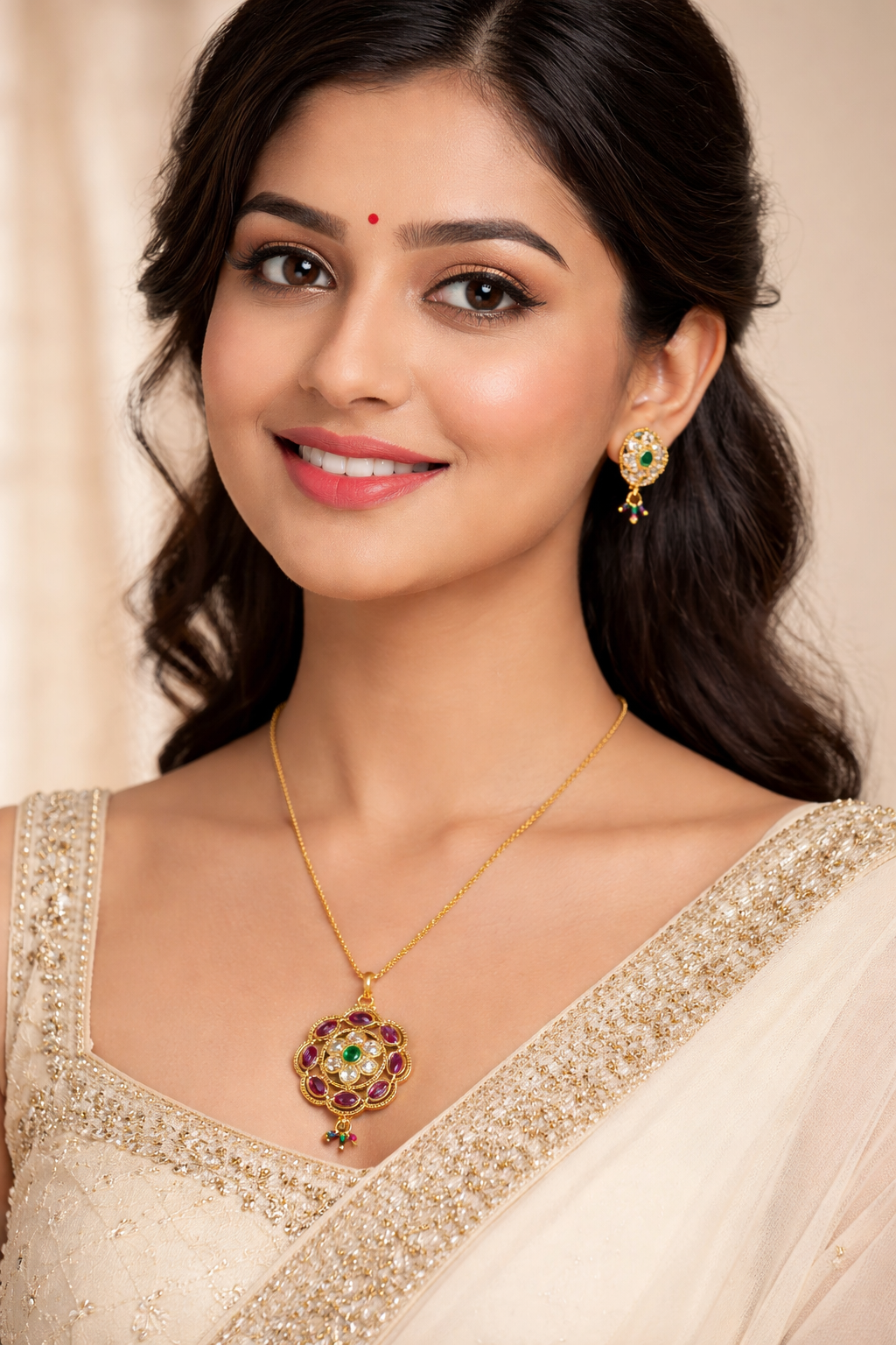 Rangoli Kundan Floral Pendant Set