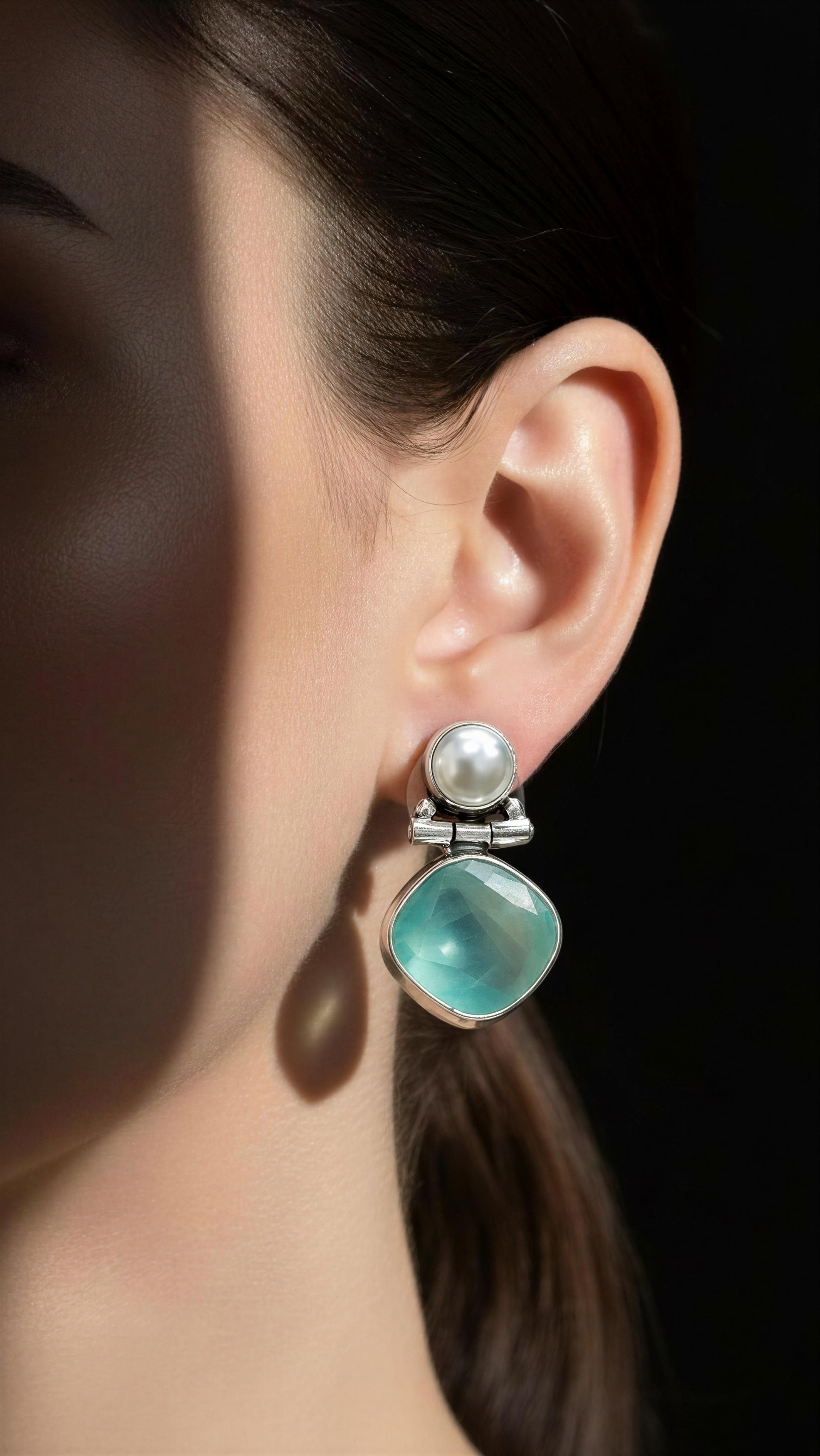 Aqua Pearl Drop Earrings