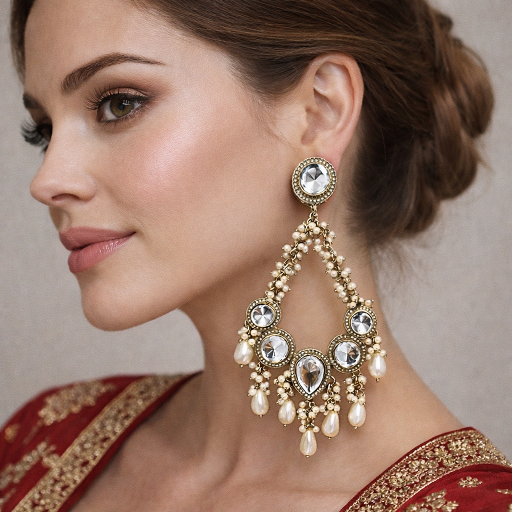 Ivory Noor Polki Pearl Earrings