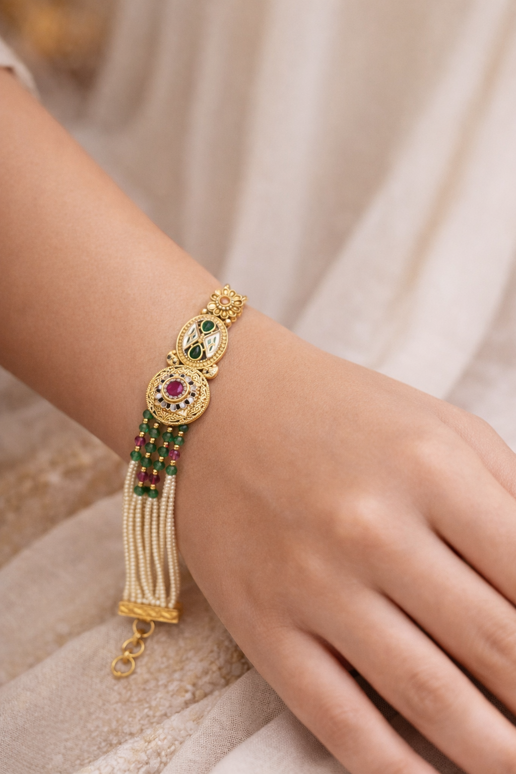 Noor Gul Pearl Hand Bracelet