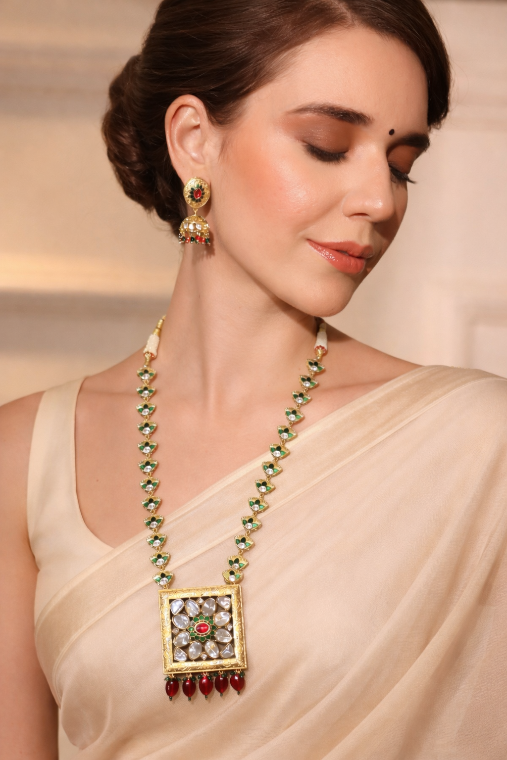 Rajdeepa Polki Square Meenakari Set