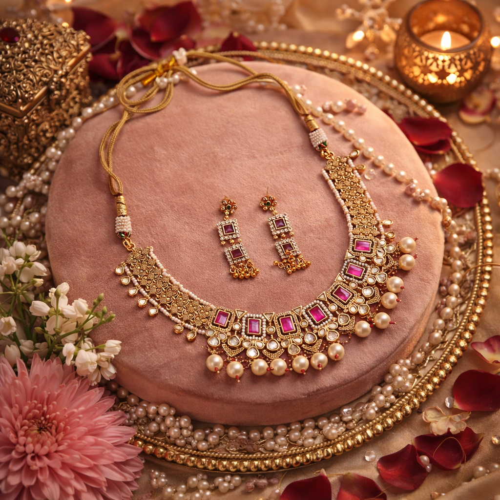 Rani Regal Moissanite Pearl Choker Set