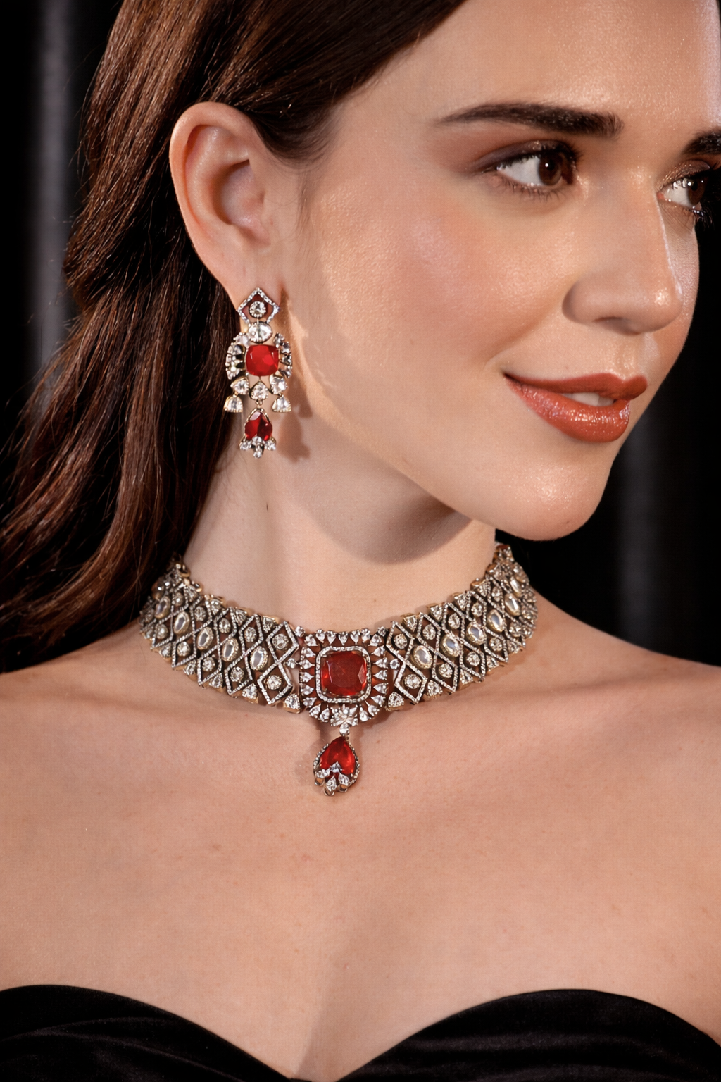 Crimson Glint Moissanite Statement Set