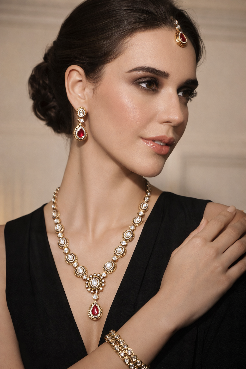 Jharvani Moissanite Ruby-Filigree Bridal Set