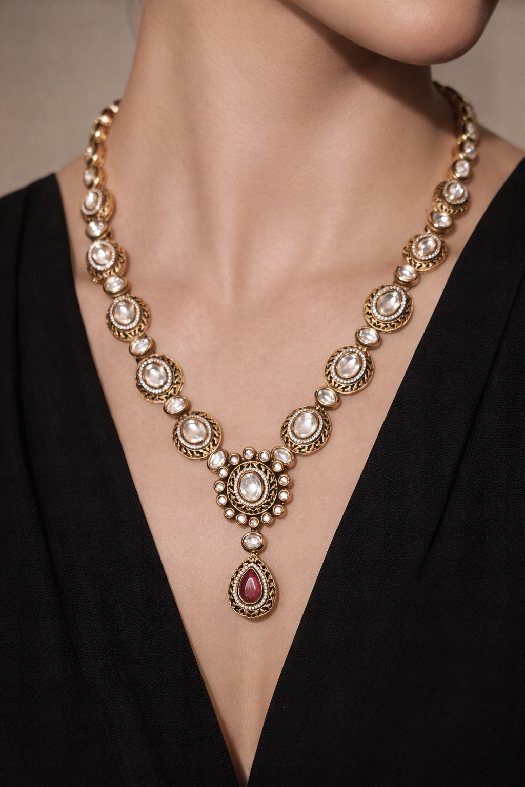 Jharvani Moissanite Ruby-Filigree Bridal Set