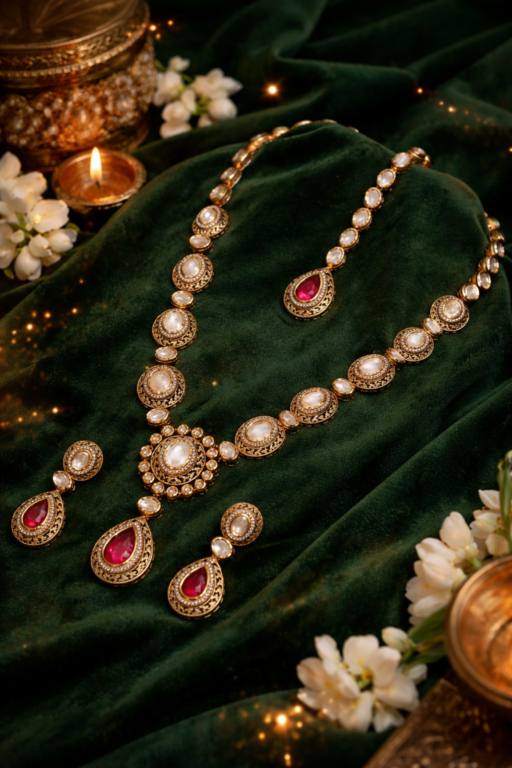 Jharvani Moissanite Ruby-Filigree Bridal Set