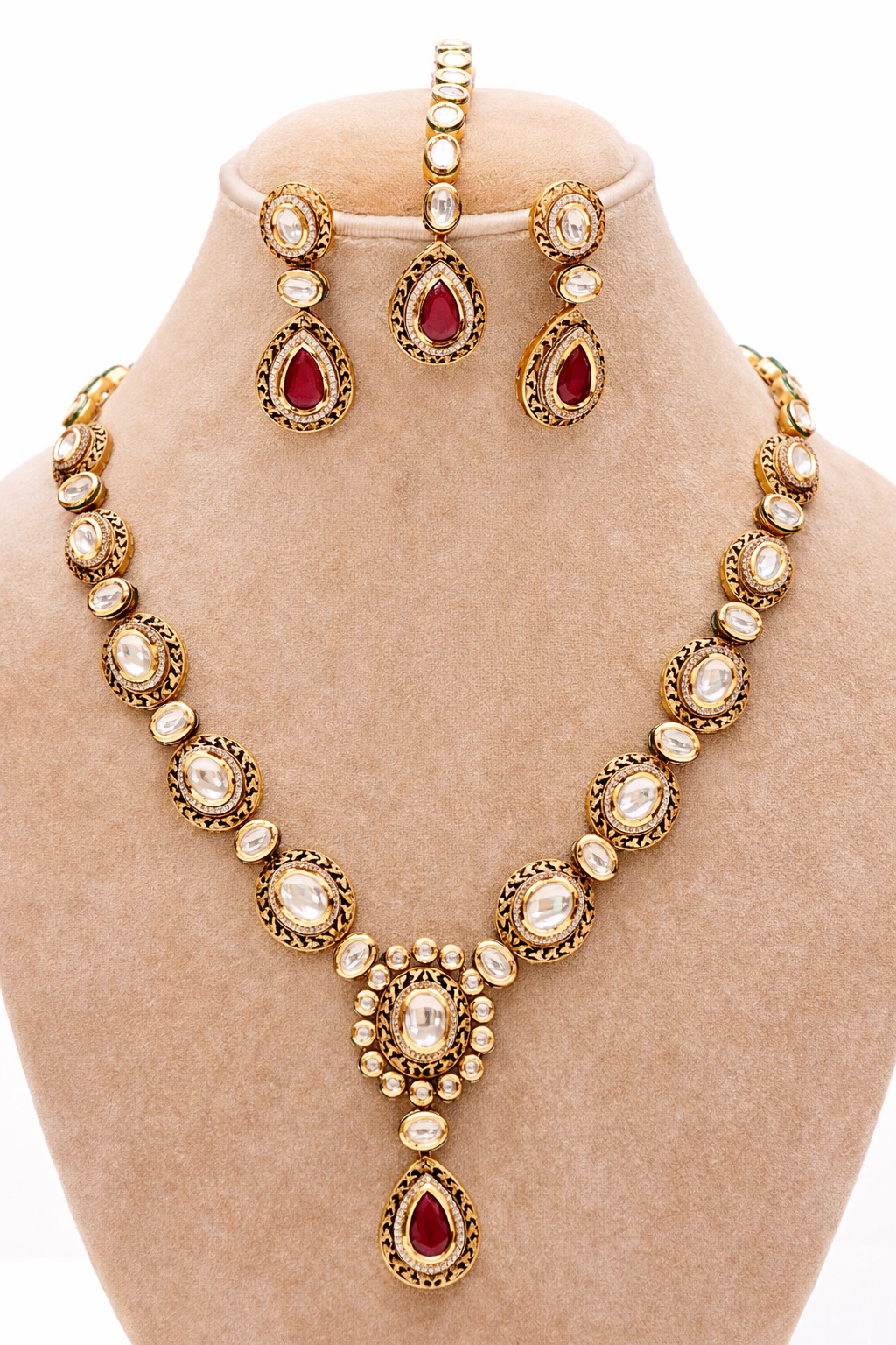 Jharvani Moissanite Ruby-Filigree Bridal Set