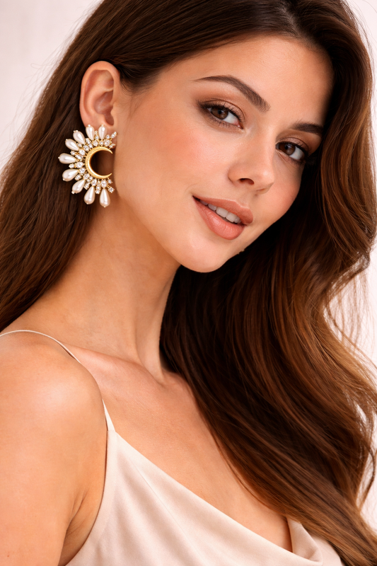 Lunara Pearl Crescent Earrings