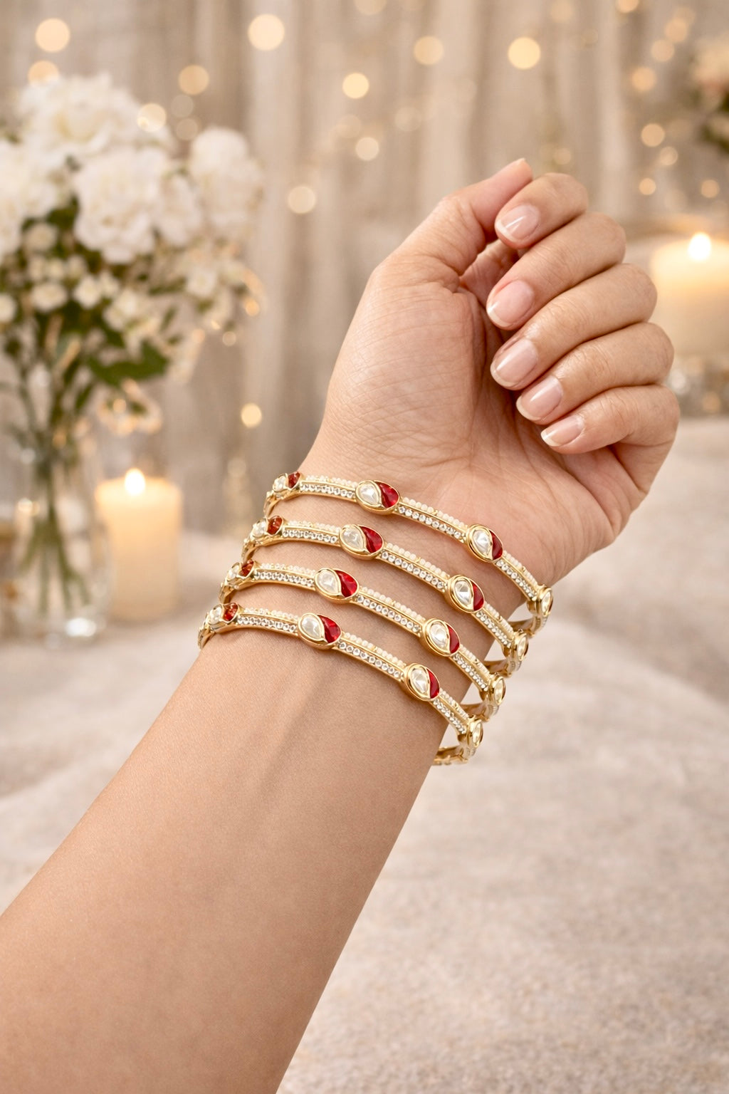 Rajwada Ruby Pearl Bangle Set