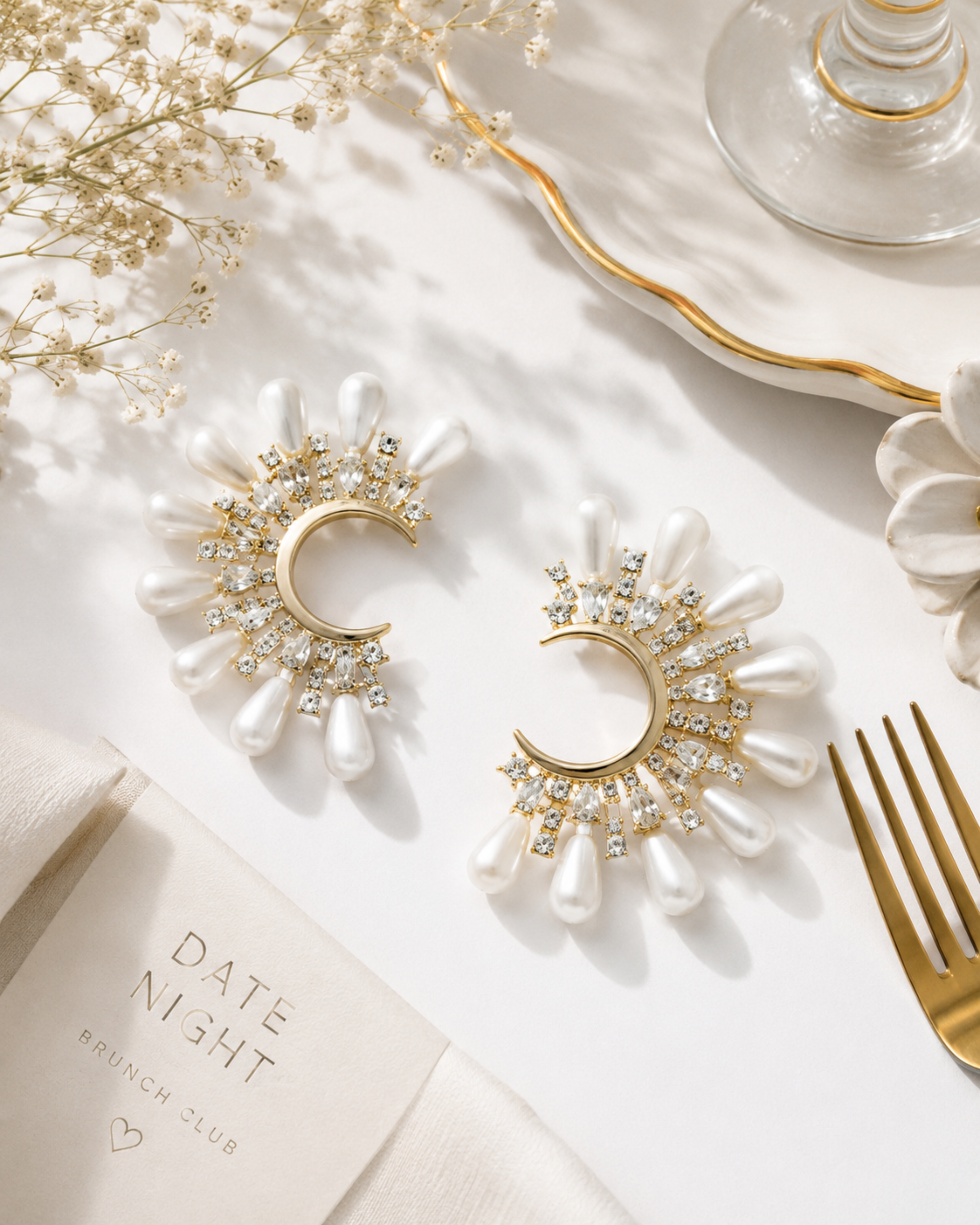 Lunara Pearl Crescent Earrings