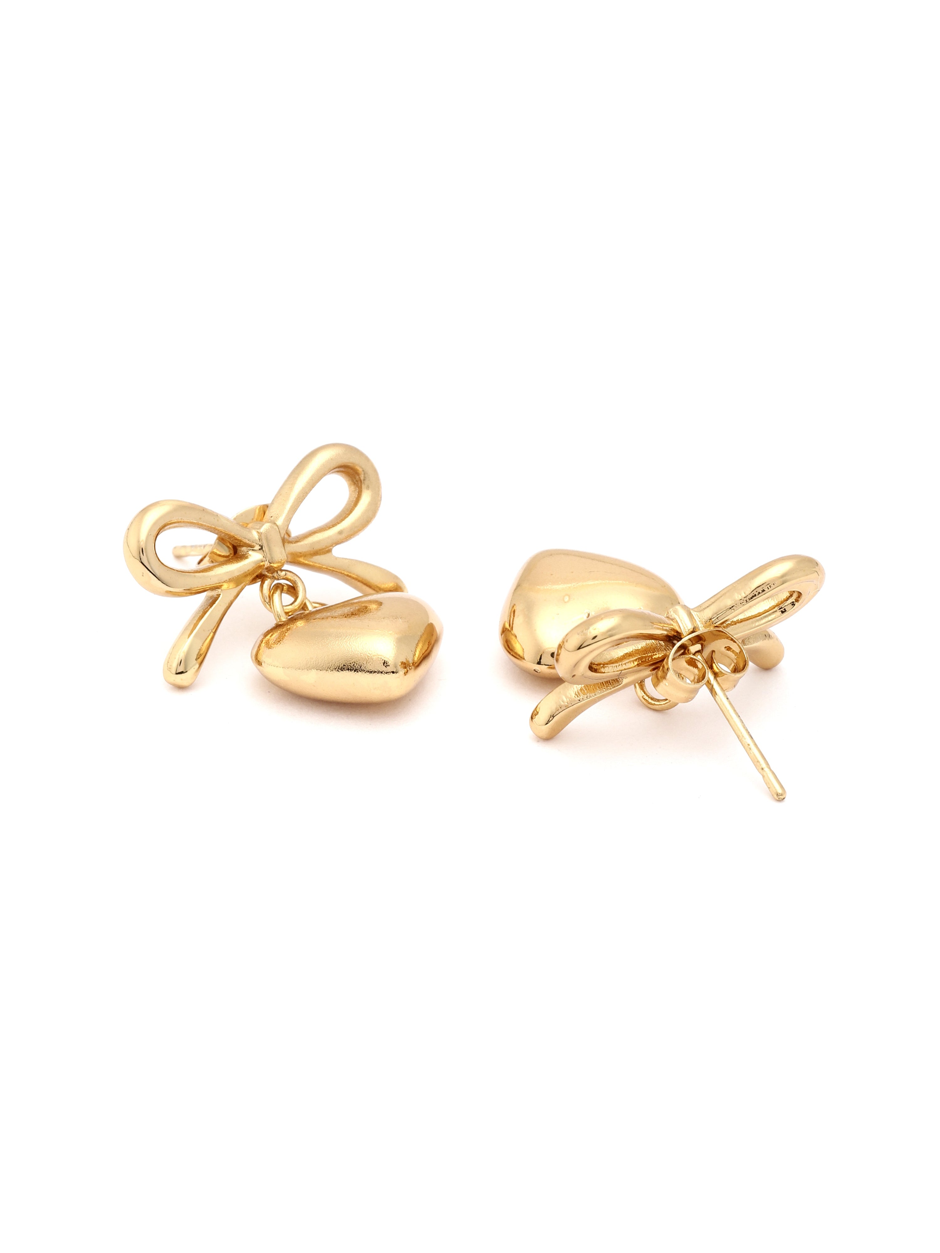 Gold bow-shaped earrings on a white background