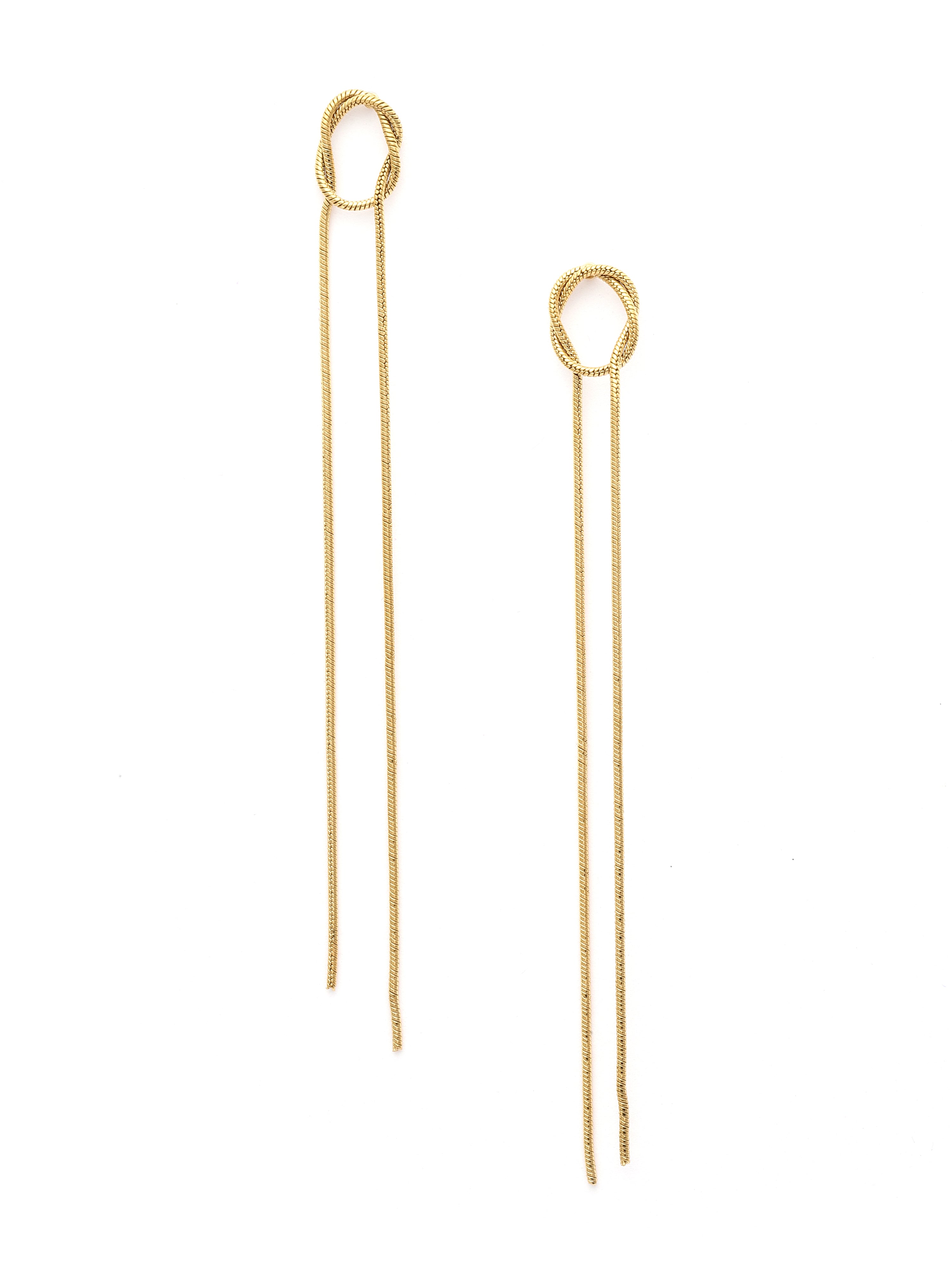 Gold threader earrings on a white background