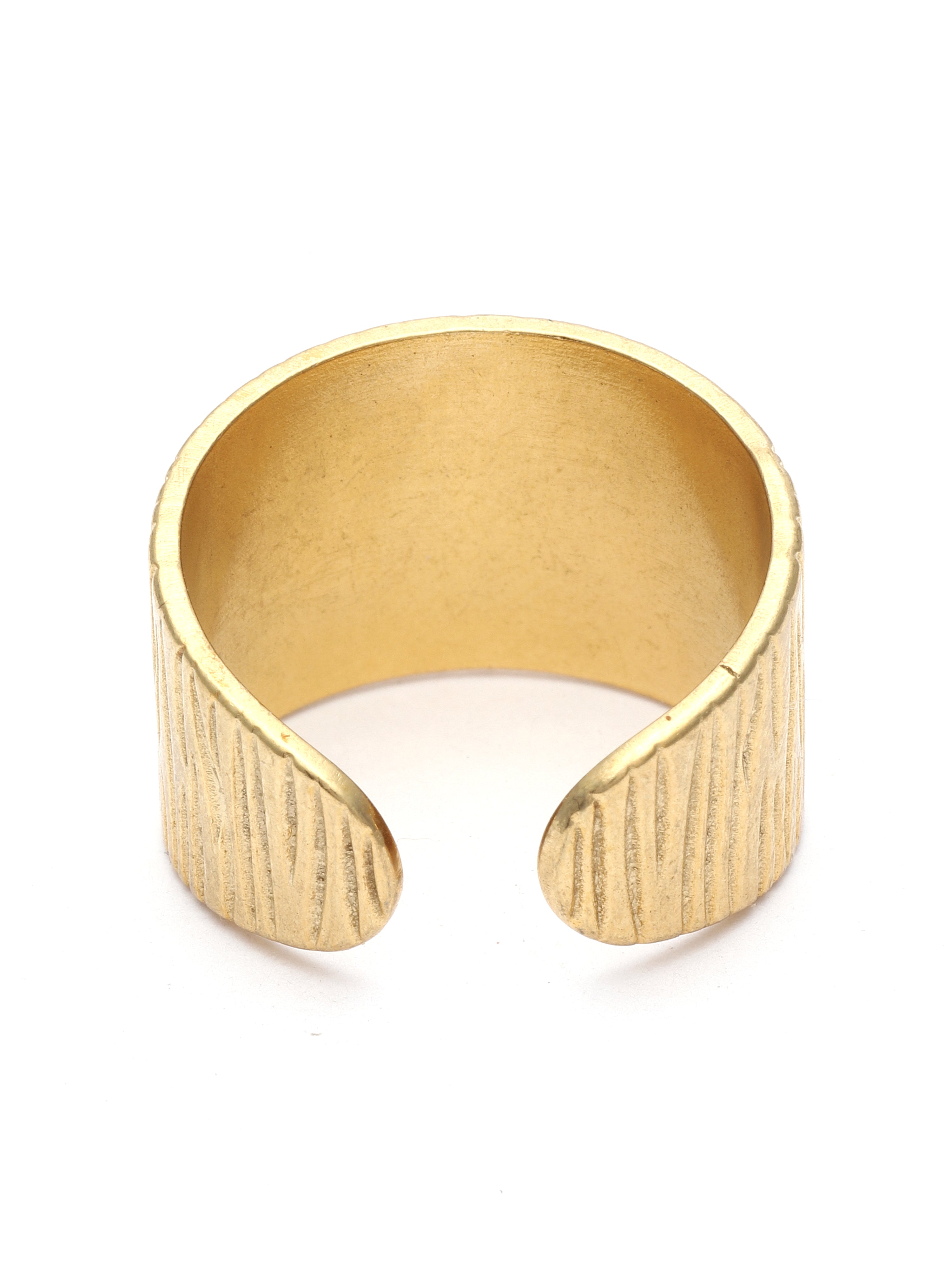 Gold open-topped ring on a white background
