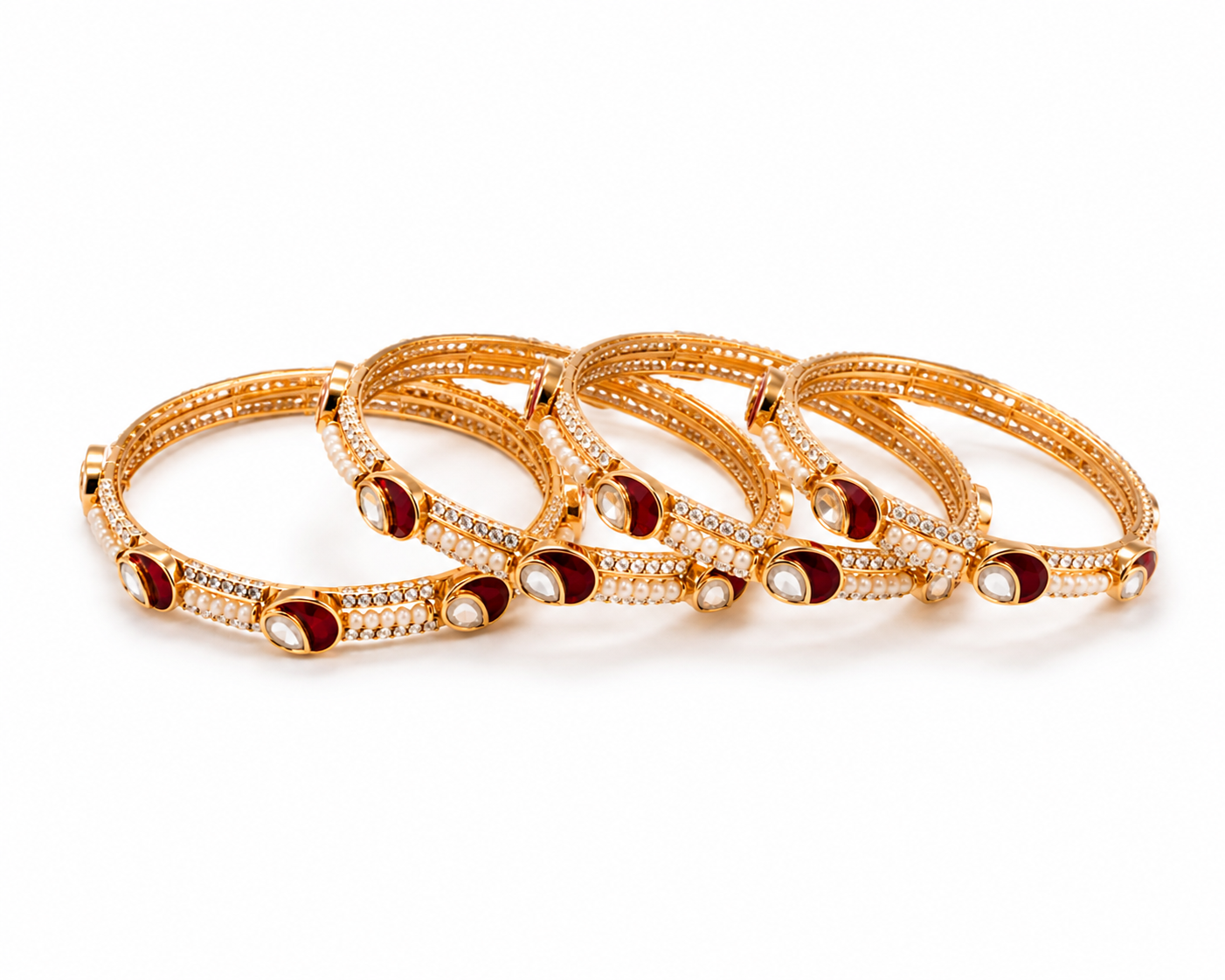 Rajwada Ruby Pearl Bangle Set