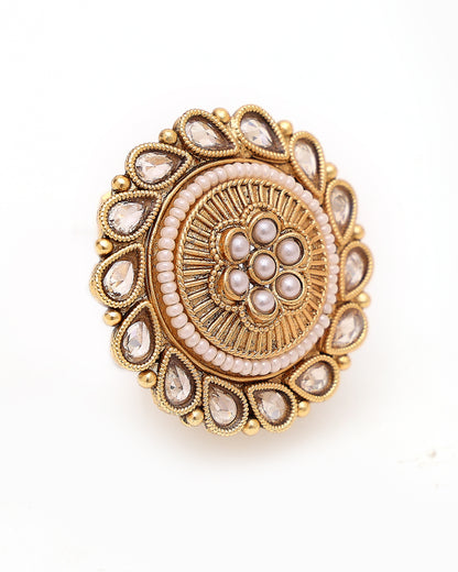 Gulnoor Antique Kundan Pearl Ring