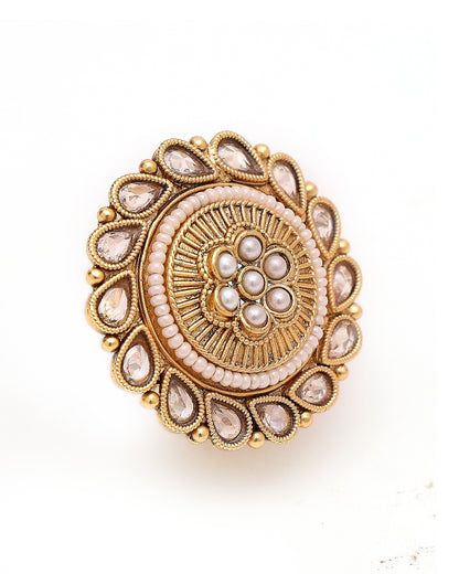 Gulnoor Antique Kundan Pearl Ring