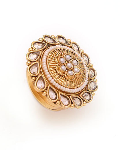 Gulnoor Antique Kundan Pearl Ring