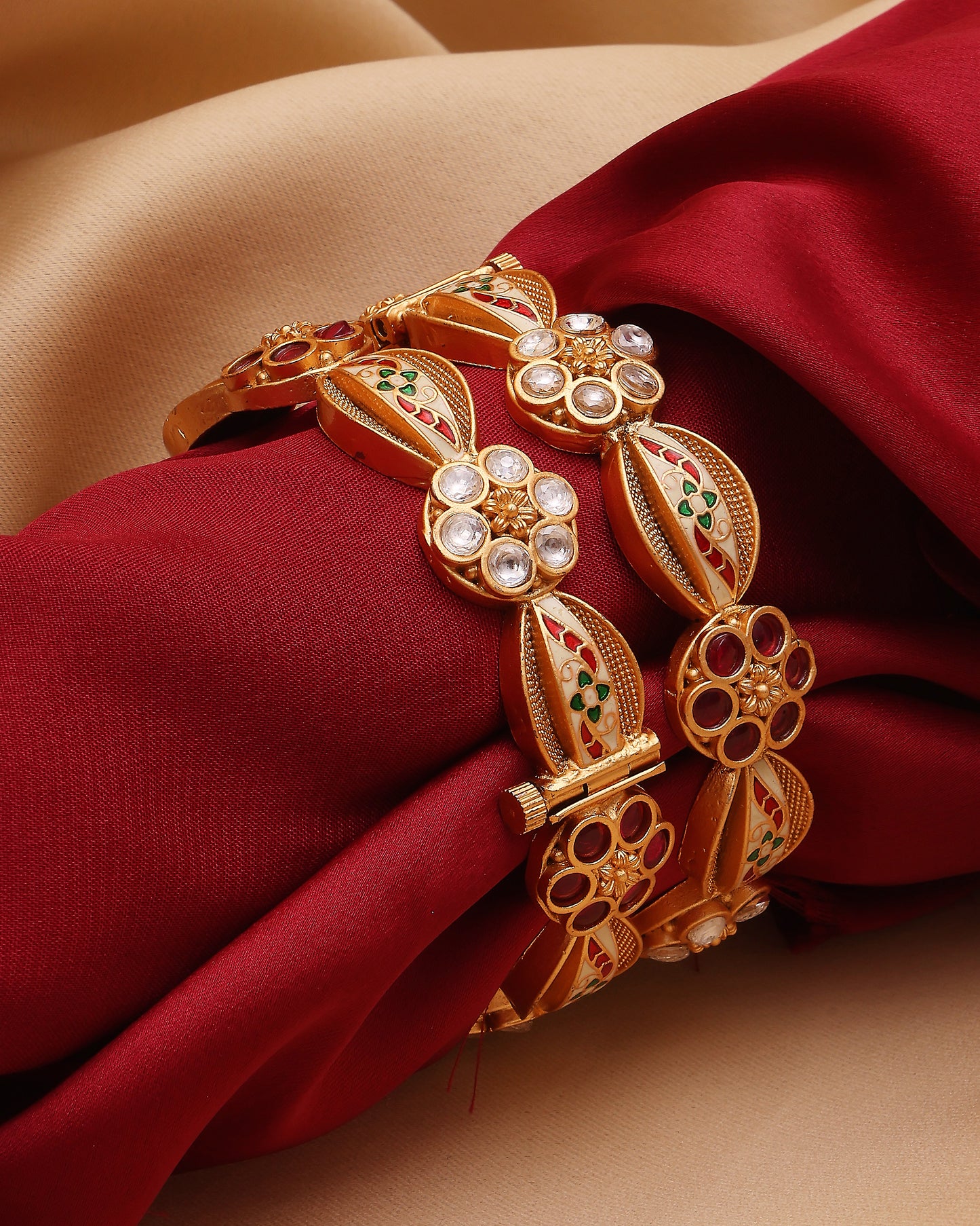 Rajnita Meenakari Flora Bangles (Red & Green)